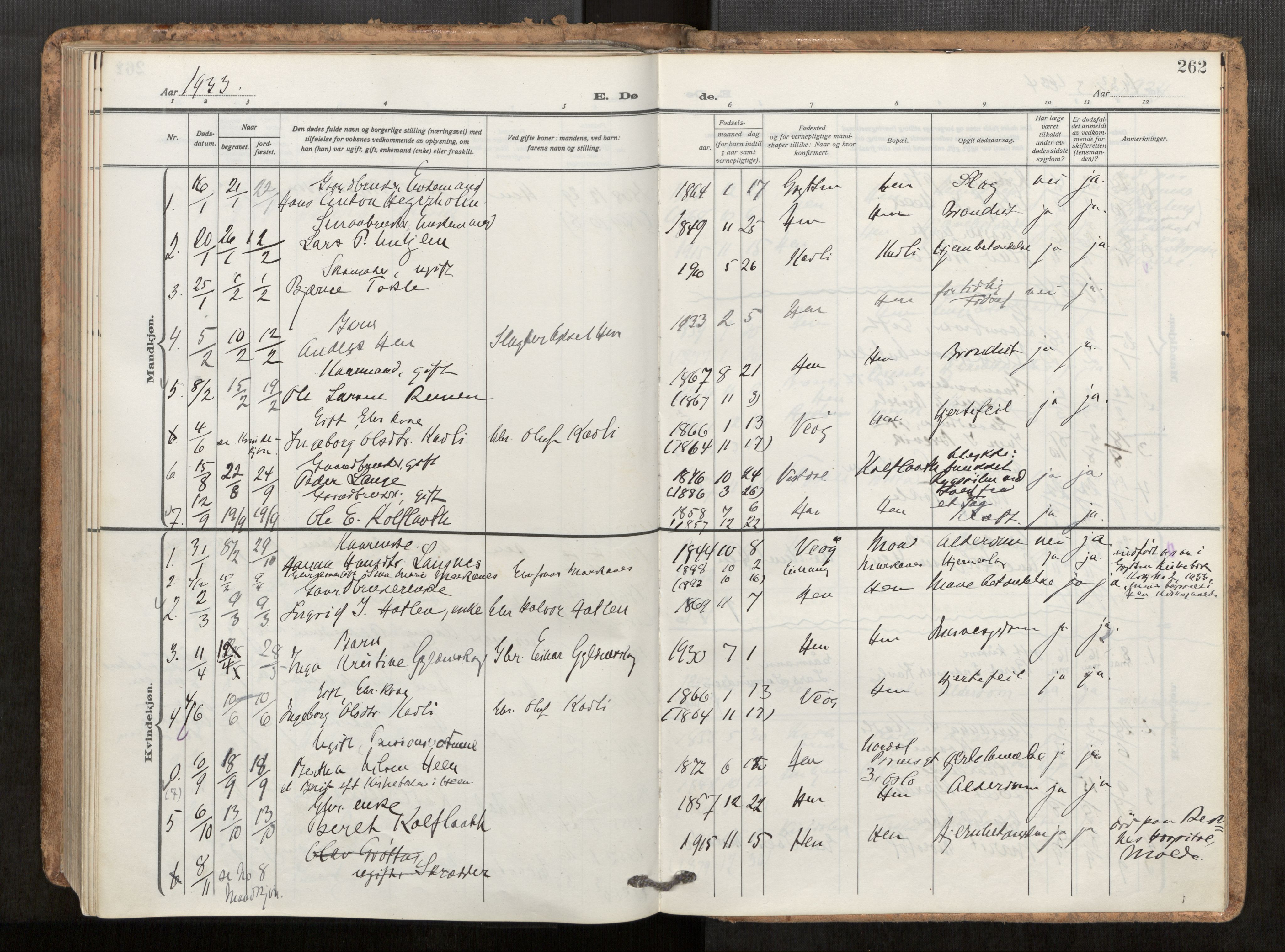 Ministerialprotokoller, klokkerbøker og fødselsregistre - Møre og Romsdal, SAT/A-1454/545/L0596: Ministerialbok nr. 545A04, 1921-1956, s. 262