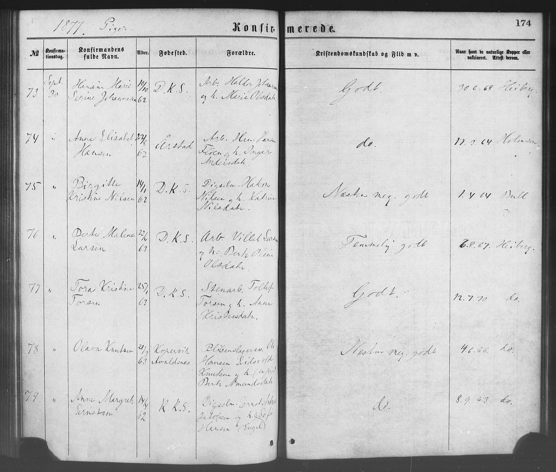 Korskirken sokneprestembete, SAB/A-76101/H/Haa/L0028: Ministerialbok nr. C 4, 1868-1879, s. 174