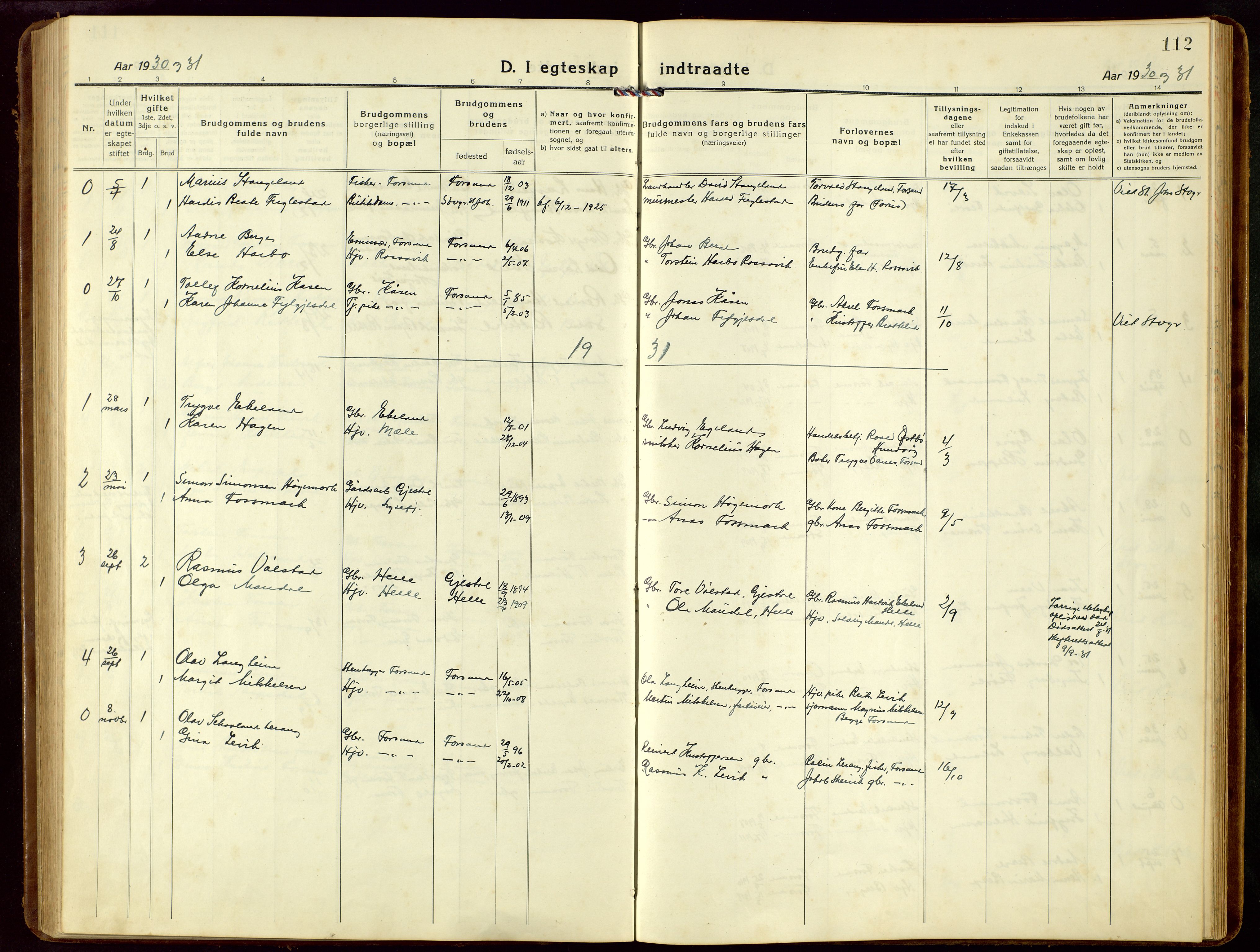 Høgsfjord sokneprestkontor, AV/SAST-A-101624/H/Ha/Hab/L0005: Klokkerbok nr. B 5, 1920-1957, s. 112
