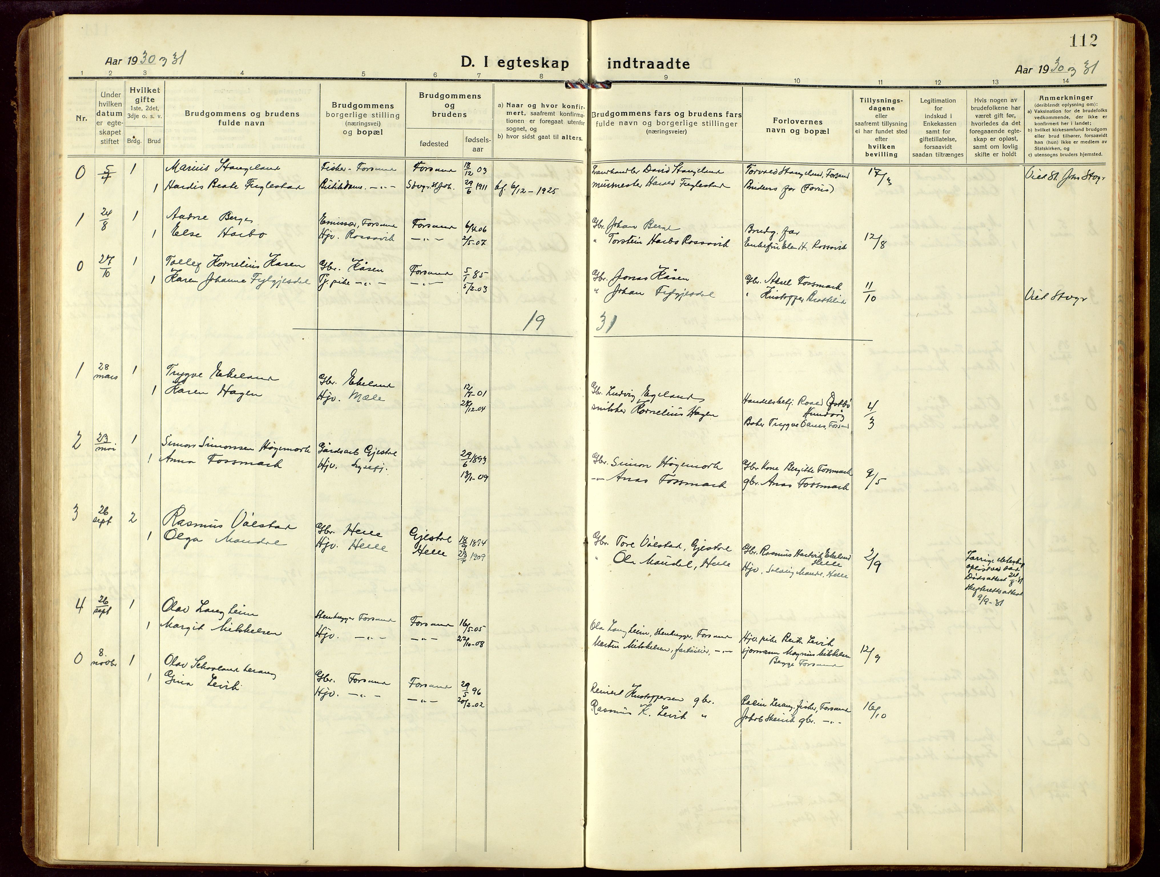 Høgsfjord sokneprestkontor, SAST/A-101624/H/Ha/Hab/L0005: Klokkerbok nr. B 5, 1920-1957, s. 112