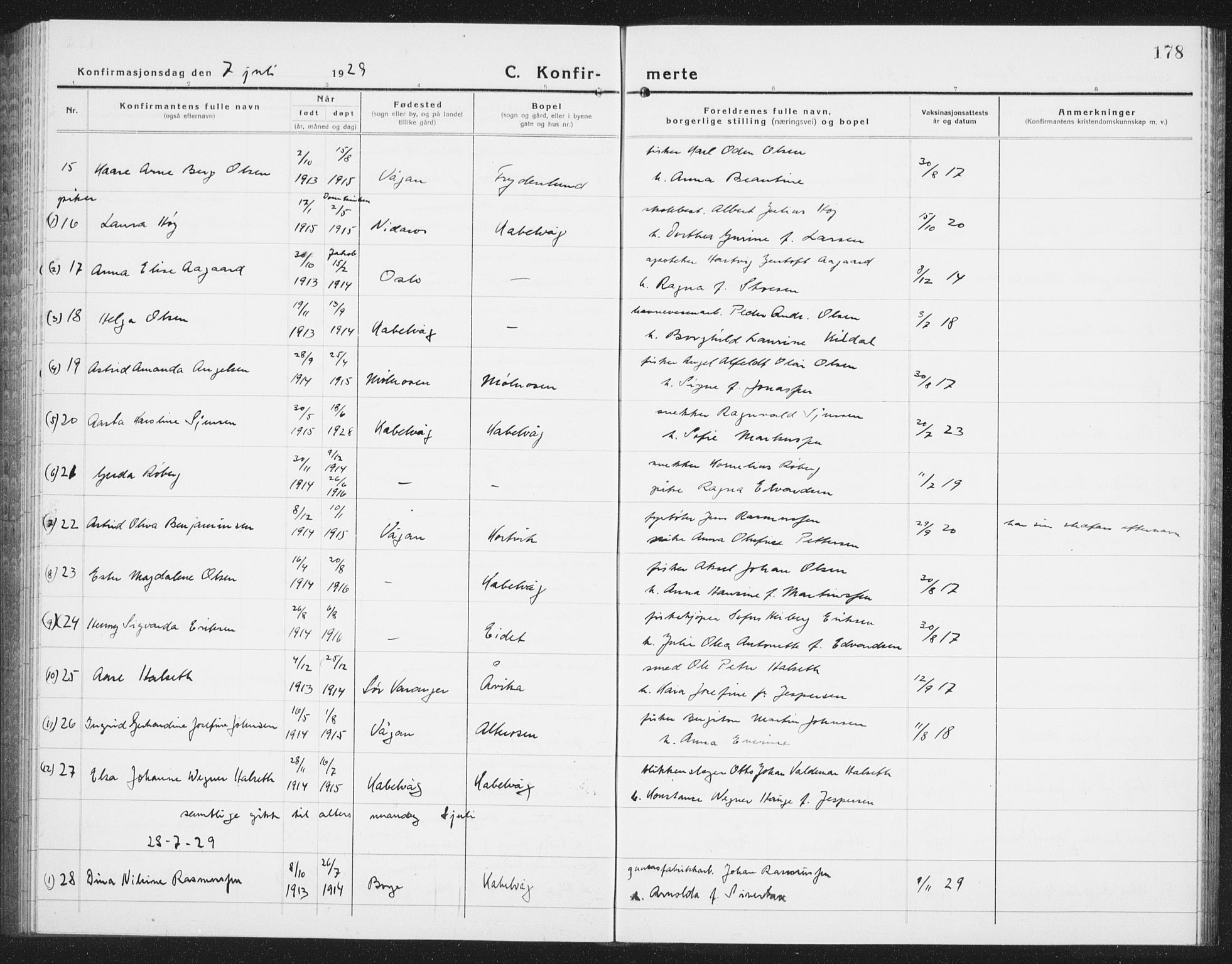 Ministerialprotokoller, klokkerbøker og fødselsregistre - Nordland, AV/SAT-A-1459/874/L1081: Klokkerbok nr. 874C10, 1925-1941, s. 178