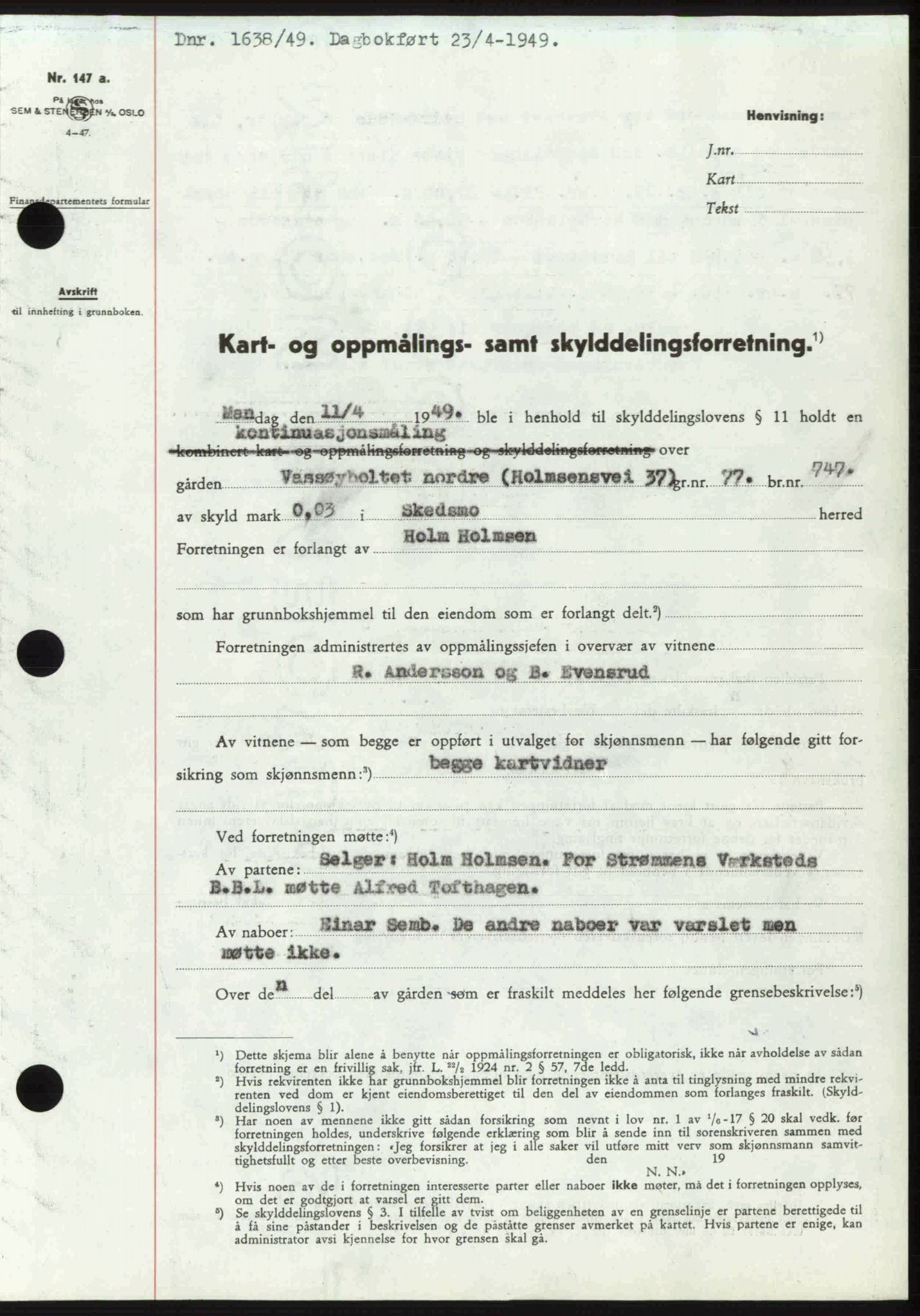 Nedre Romerike sorenskriveri, SAO/A-10469/G/Gb/Gbd/L0025: Pantebok nr. 25, 1949-1949, Dagboknr: 1638/1949