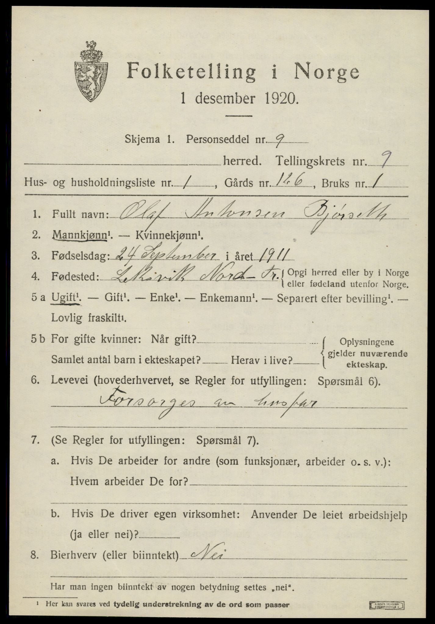 SAT, Folketelling 1920 for 1718 Leksvik herred, 1920, s. 6884