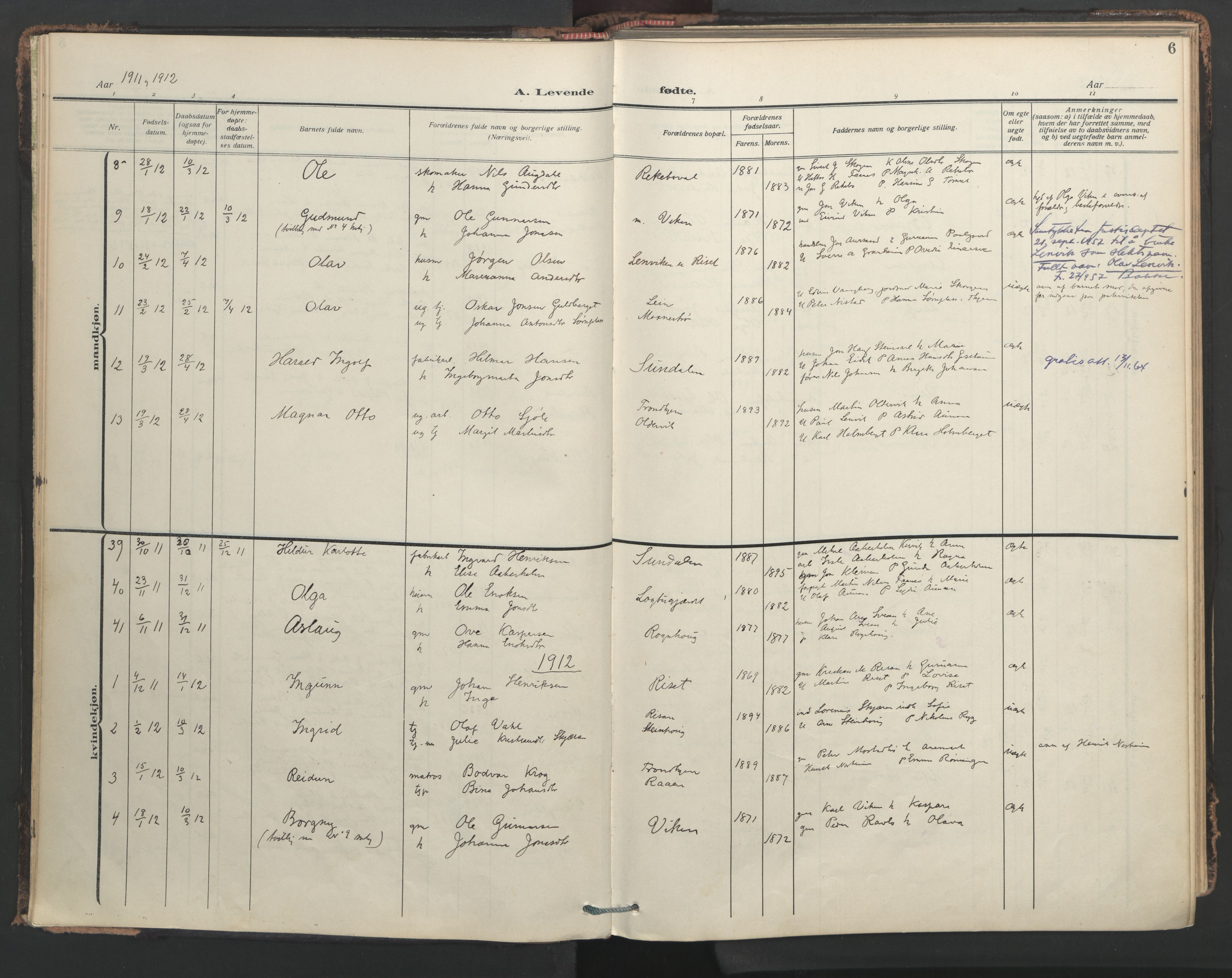 Ministerialprotokoller, klokkerbøker og fødselsregistre - Nord-Trøndelag, SAT/A-1458/713/L0123: Ministerialbok nr. 713A12, 1911-1925, s. 6