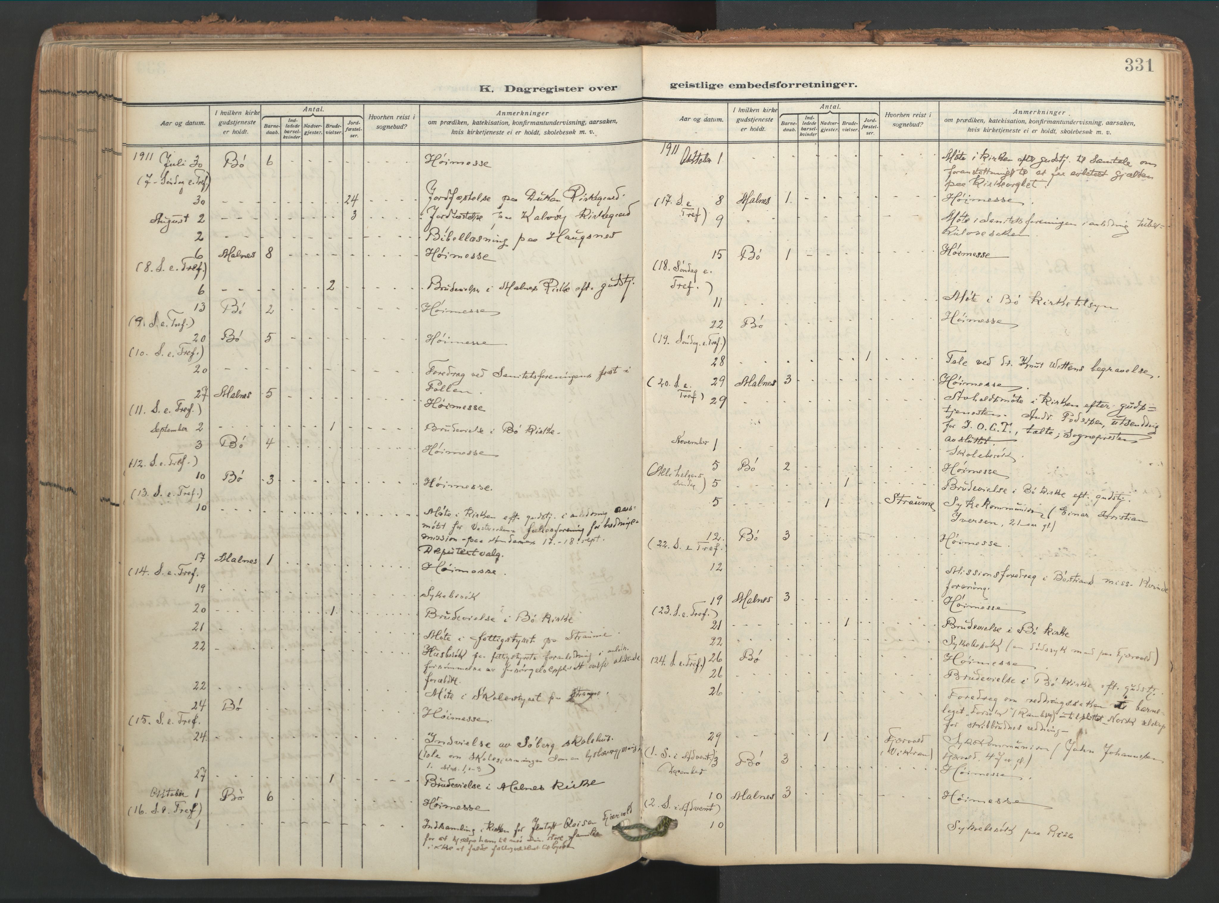 Ministerialprotokoller, klokkerbøker og fødselsregistre - Nordland, AV/SAT-A-1459/891/L1306: Ministerialbok nr. 891A11, 1911-1927, s. 331