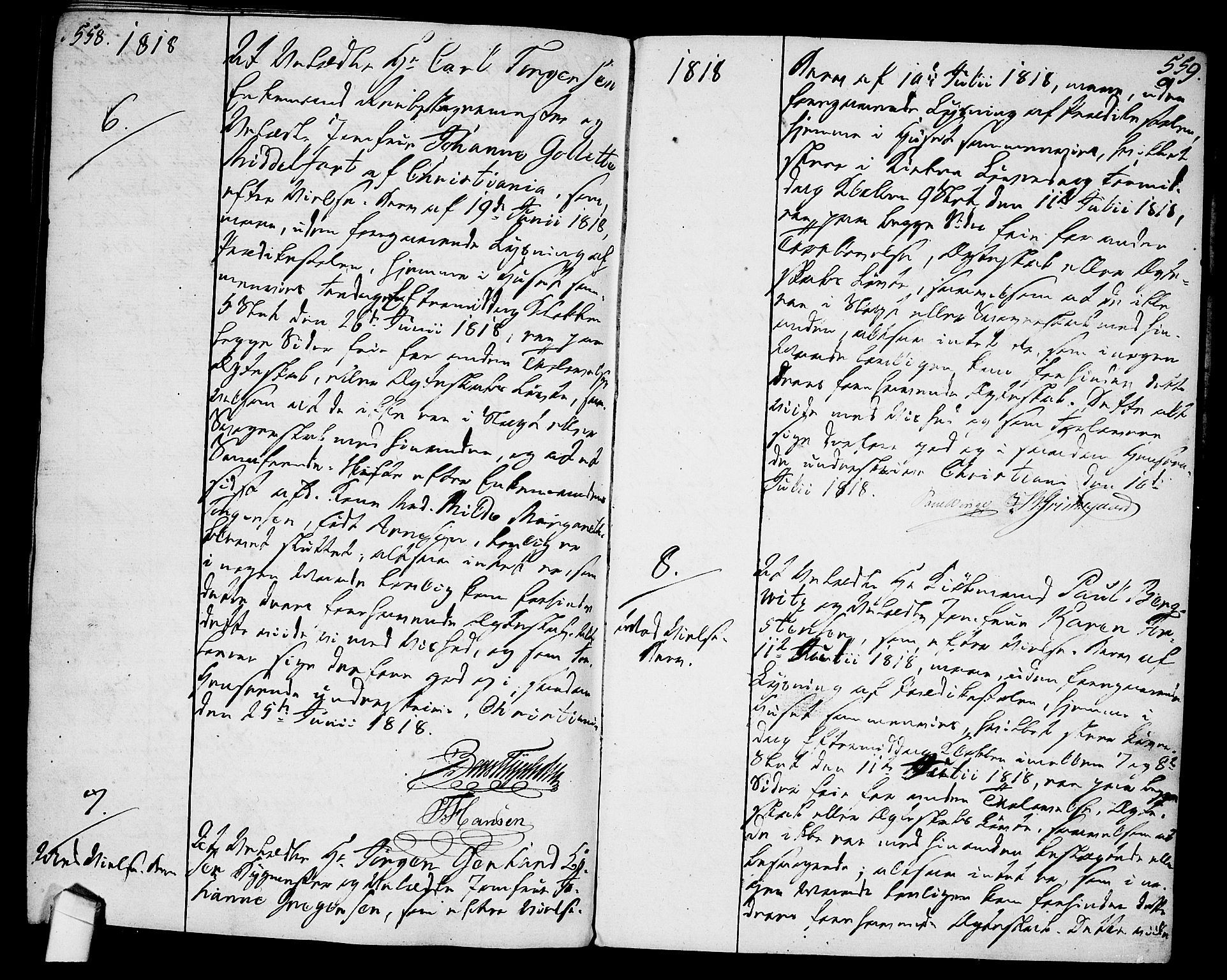 Oslo domkirke Kirkebøker, AV/SAO-A-10752/L/La/L0011: Forlovererklæringer nr. 11, 1807-1819, s. 558-559