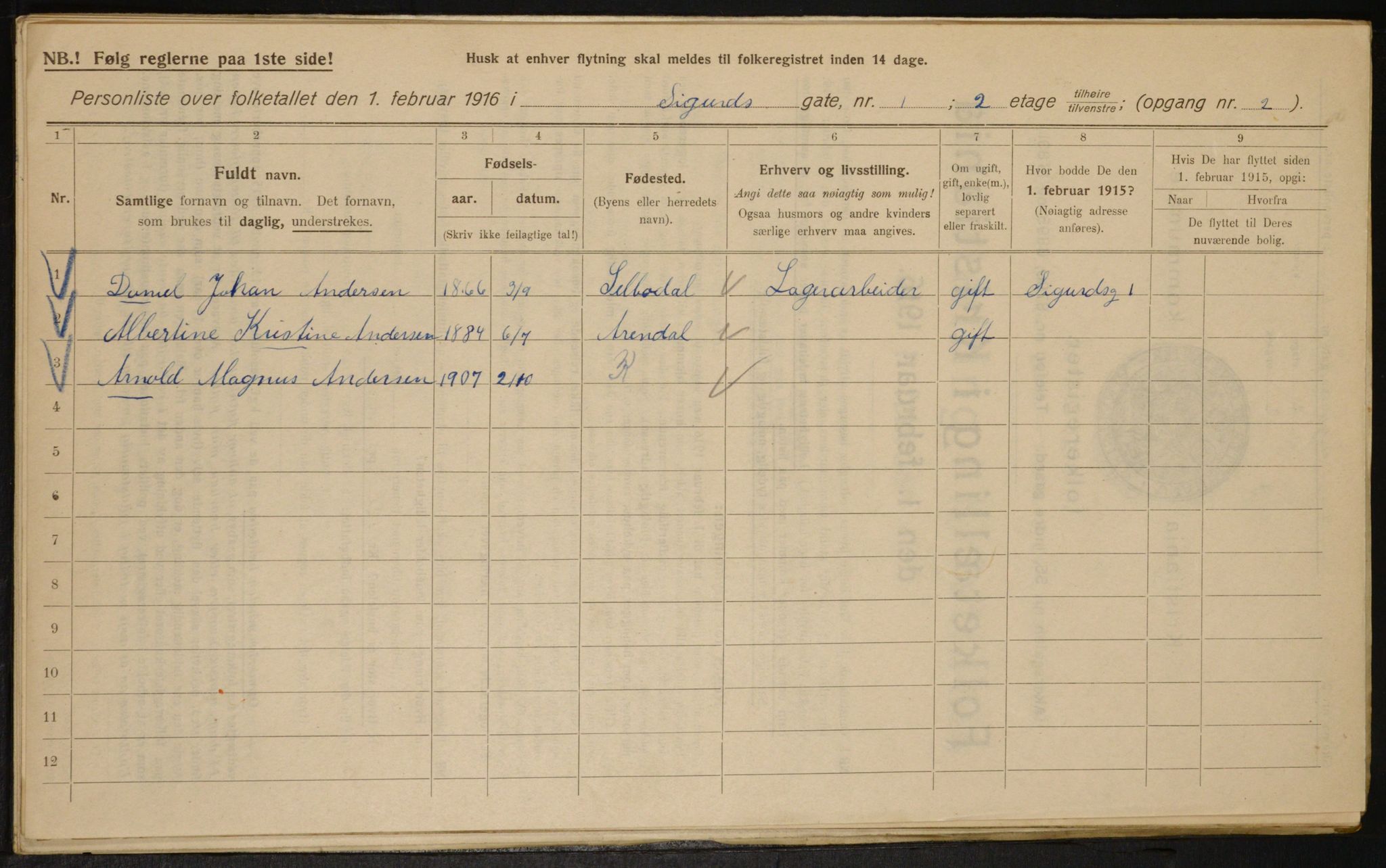 OBA, Kommunal folketelling 1.2.1916 for Kristiania, 1916, s. 97196