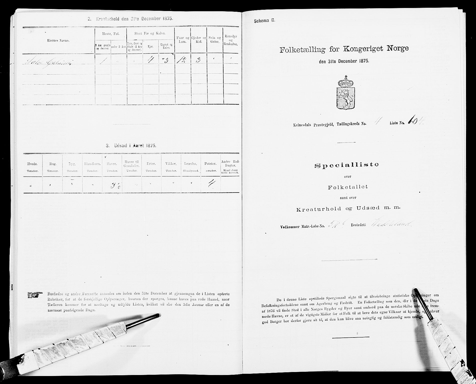 SAK, Folketelling 1875 for 1037P Kvinesdal prestegjeld, 1875, s. 760