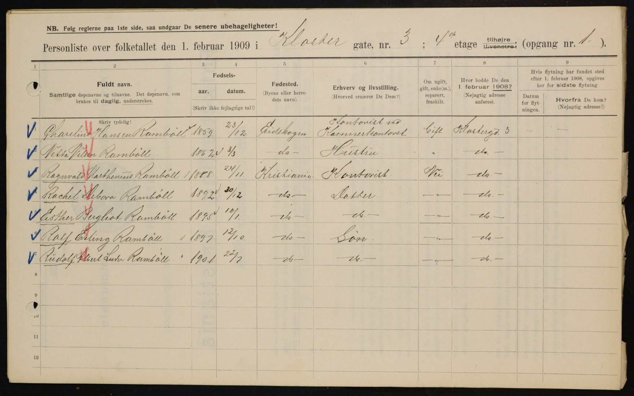 OBA, Kommunal folketelling 1.2.1909 for Kristiania kjøpstad, 1909, s. 47765