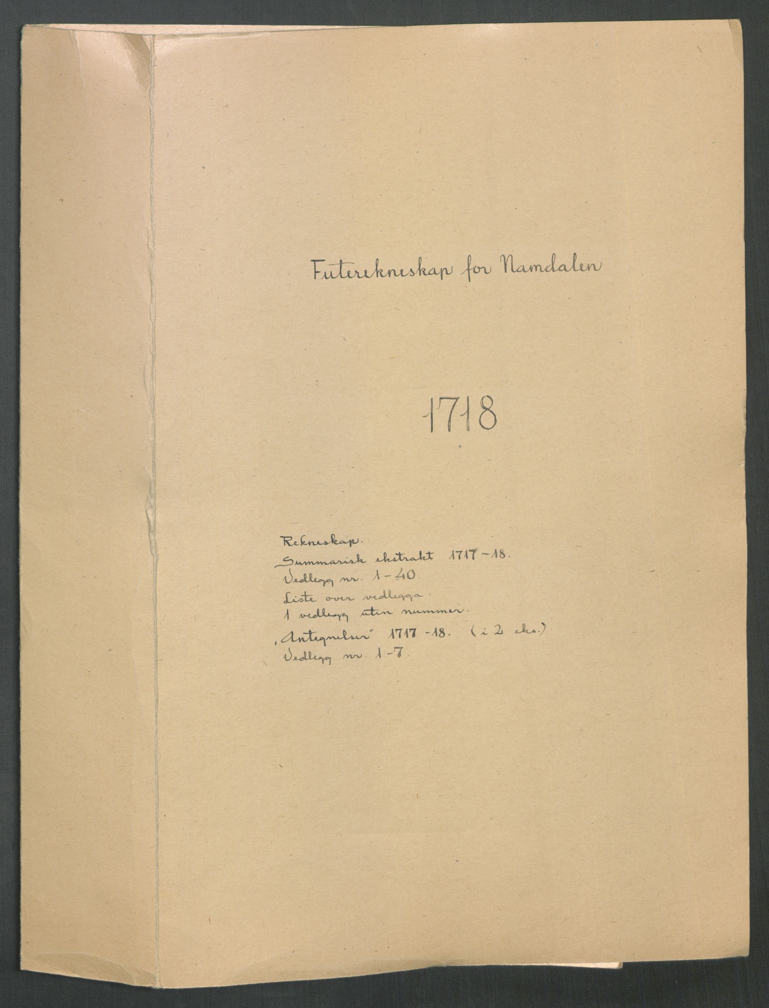 Rentekammeret inntil 1814, Reviderte regnskaper, Fogderegnskap, RA/EA-4092/R64/L4439: Fogderegnskap Namdal, 1718, s. 2