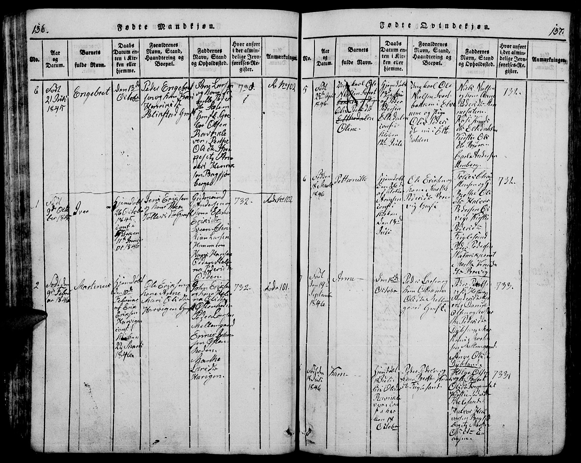 Trysil prestekontor, AV/SAH-PREST-046/H/Ha/Hab/L0005: Klokkerbok nr. 5, 1814-1877, s. 136-137