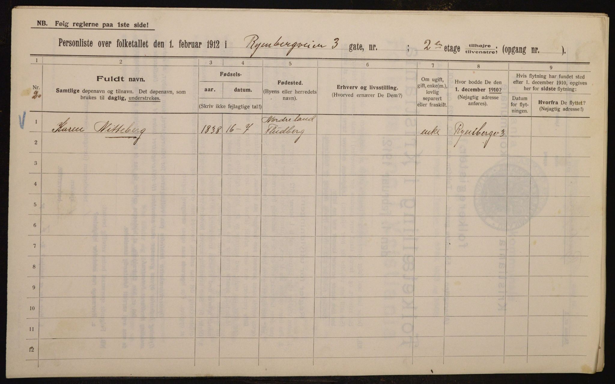 OBA, Kommunal folketelling 1.2.1912 for Kristiania, 1912, s. 85852