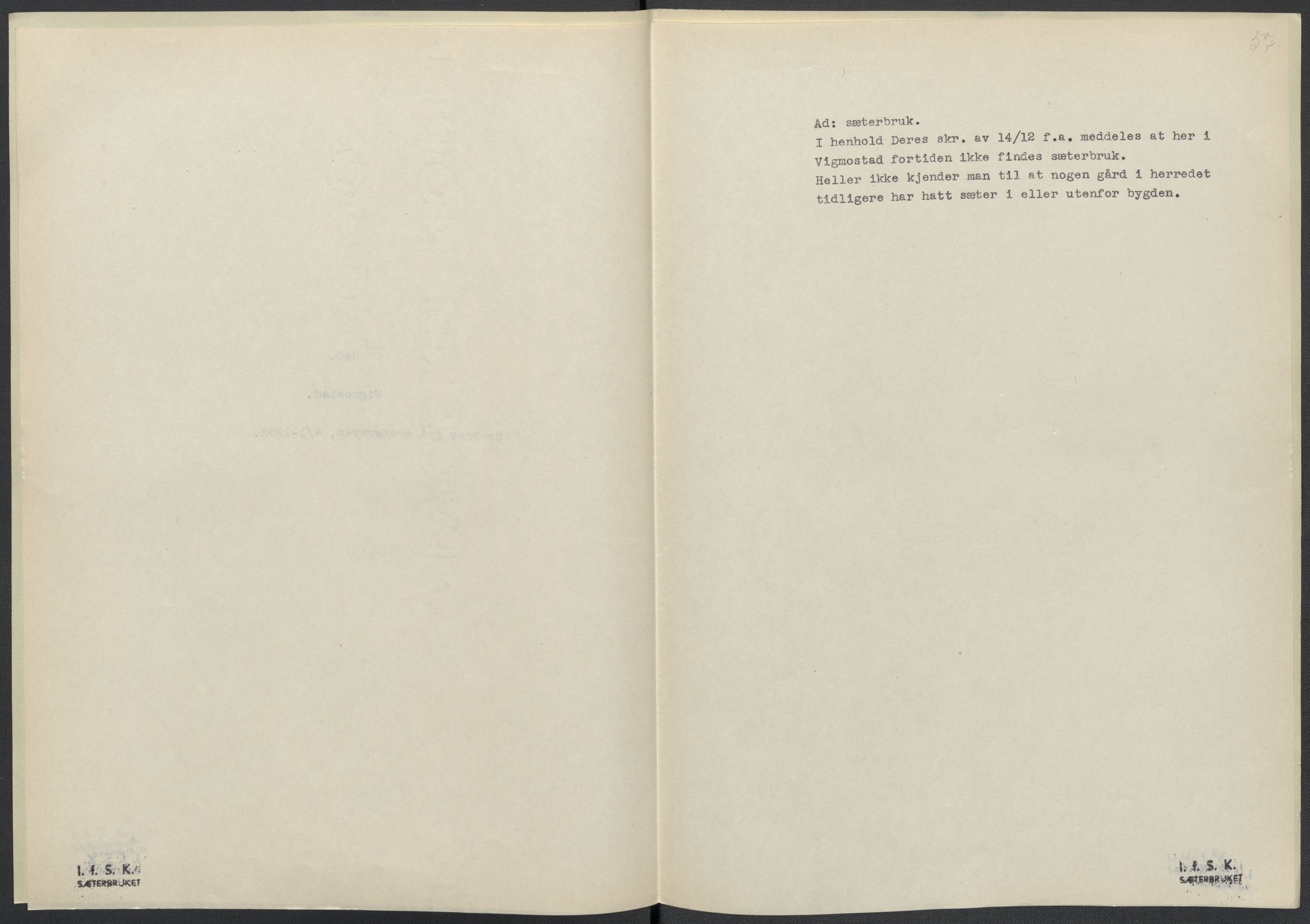 Instituttet for sammenlignende kulturforskning, AV/RA-PA-0424/F/Fc/L0008/0003: Eske B8: / Vest-Agder (perm XXI), 1932-1935, s. 57