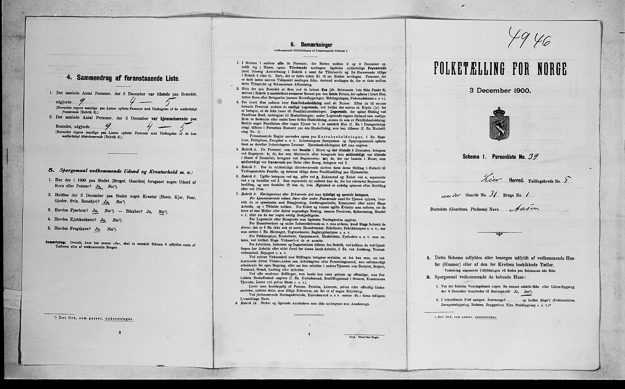 RA, Folketelling 1900 for 0626 Lier herred, 1900, s. 935