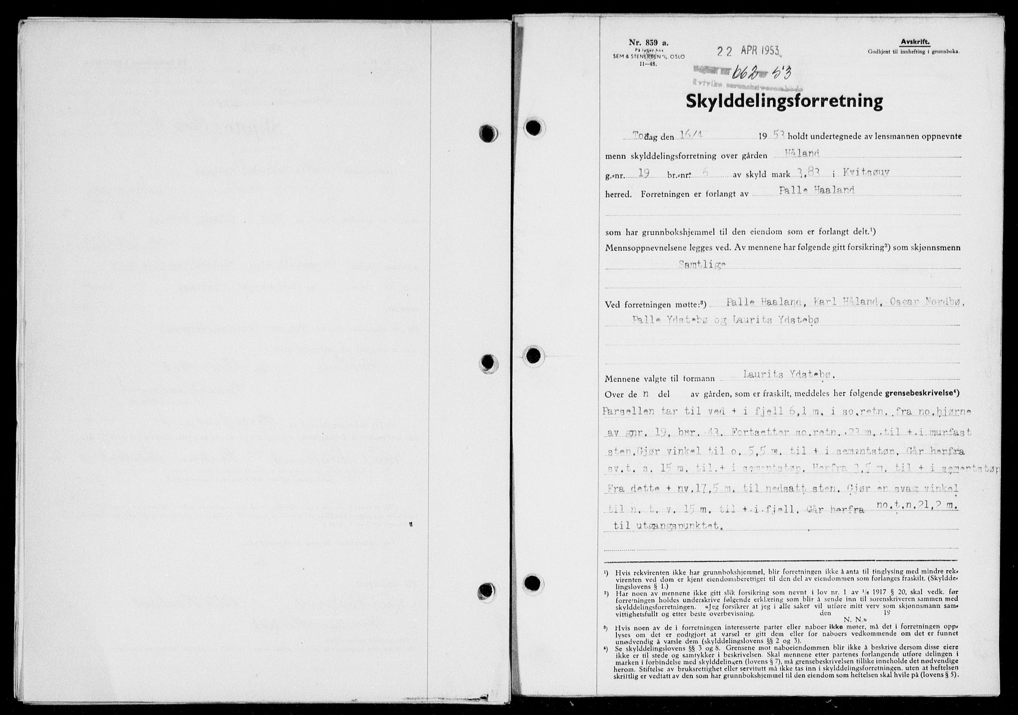 Ryfylke tingrett, SAST/A-100055/001/II/IIB/L0120: Pantebok nr. 99, 1952-1953, Dagboknr: 662/1953