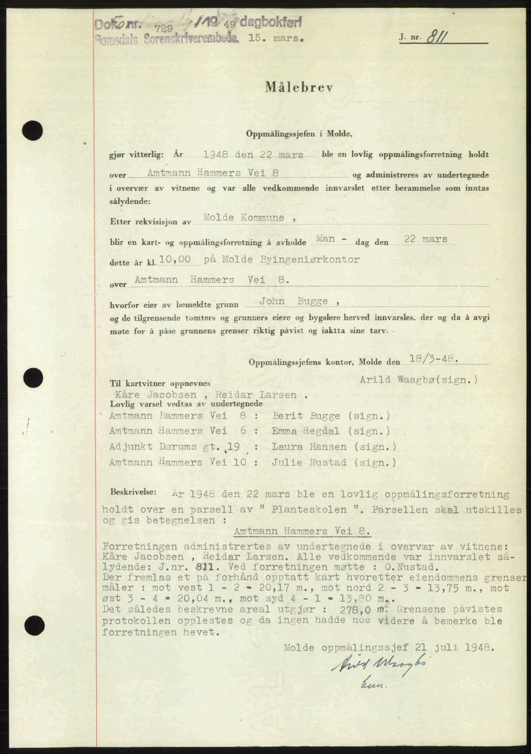 Romsdal sorenskriveri, AV/SAT-A-4149/1/2/2C: Pantebok nr. A29, 1949-1949, Dagboknr: 729/1949