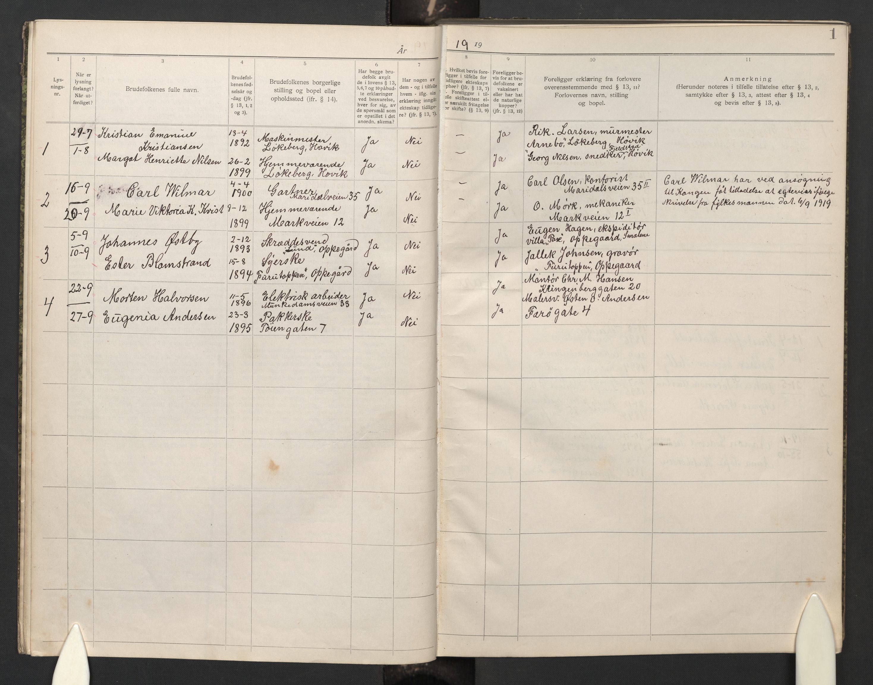 Den katolsk apostoliske menighet i Oslo , AV/SAO-PAO-0214/H/L0001: Dissenterprotokoll nr. 1, 1919-1947, s. 1
