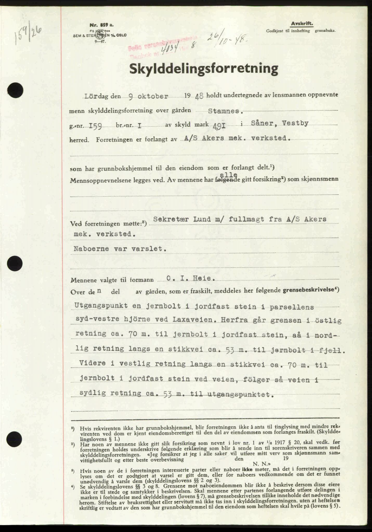 Follo sorenskriveri, SAO/A-10274/G/Ga/Gaa/L0085: Pantebok nr. I 85, 1948-1948, Dagboknr: 4034/1948