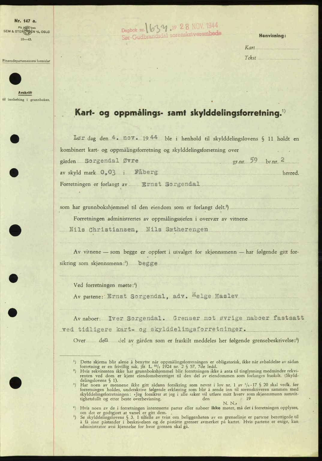 Sør-Gudbrandsdal tingrett, SAH/TING-004/H/Hb/Hbd/L0014: Pantebok nr. A14, 1944-1945, Dagboknr: 1637/1944