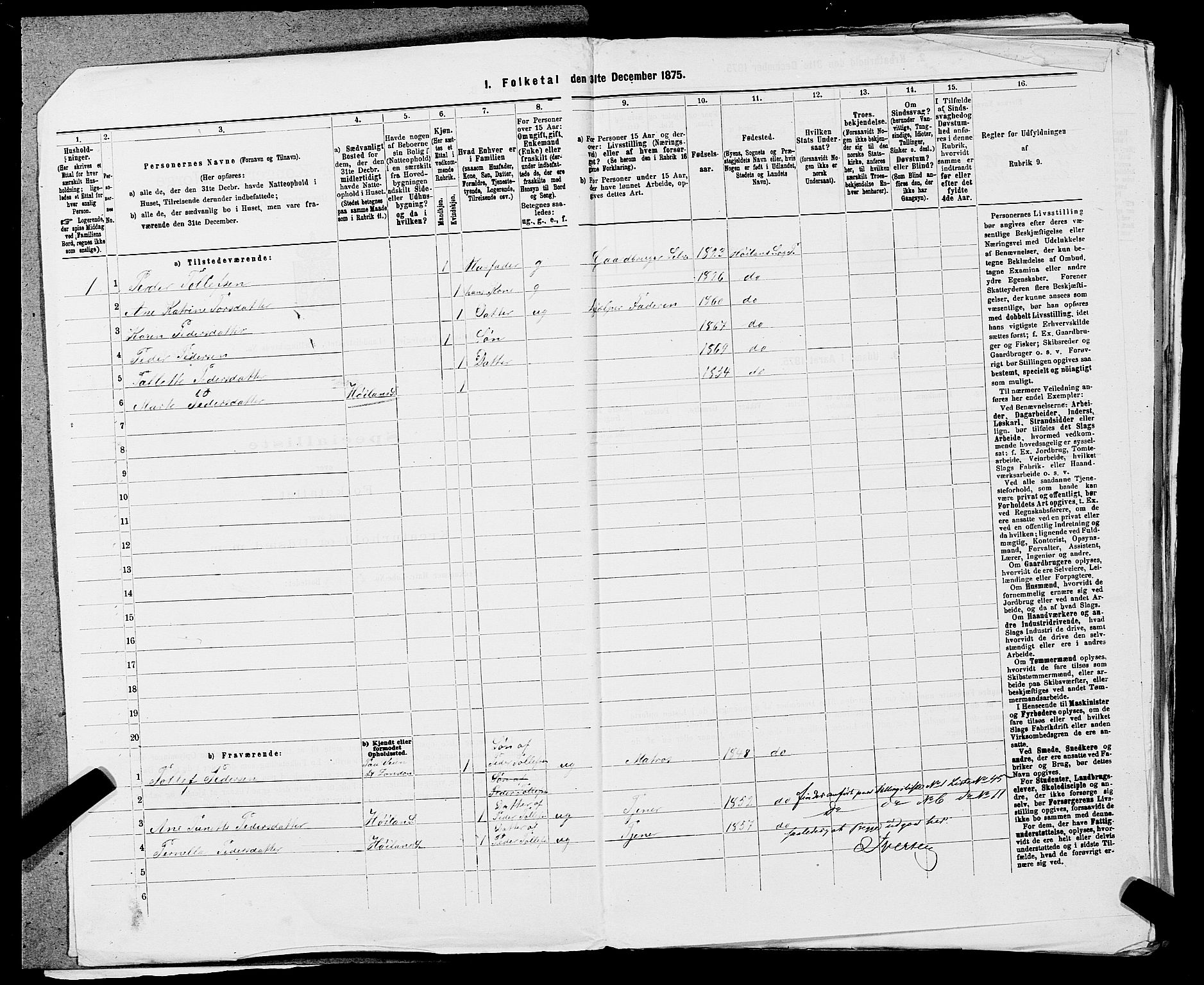 SAST, Folketelling 1875 for 1123L Høyland prestegjeld, Høyland sokn, 1875, s. 1064