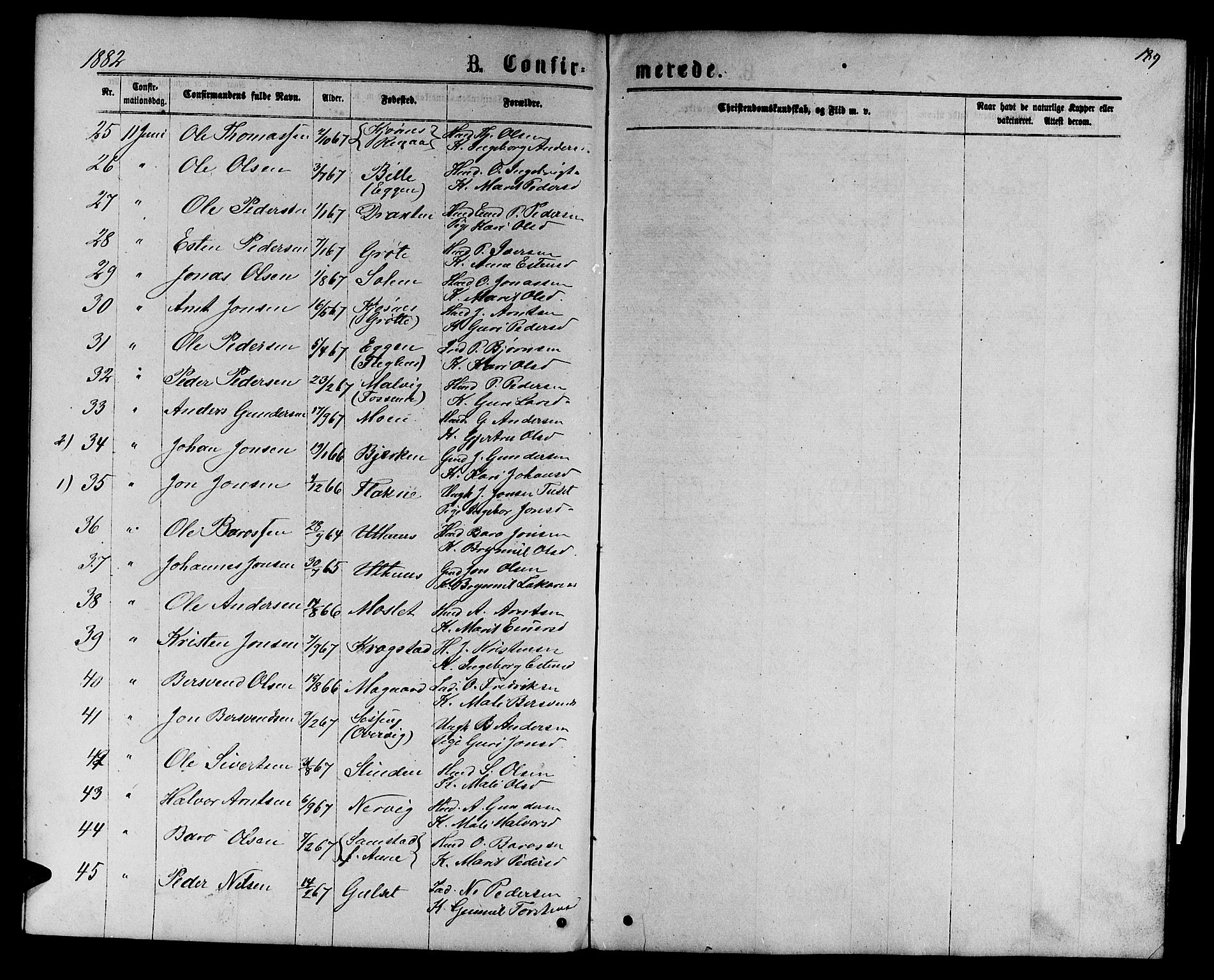 Ministerialprotokoller, klokkerbøker og fødselsregistre - Sør-Trøndelag, SAT/A-1456/695/L1156: Klokkerbok nr. 695C07, 1869-1888, s. 189