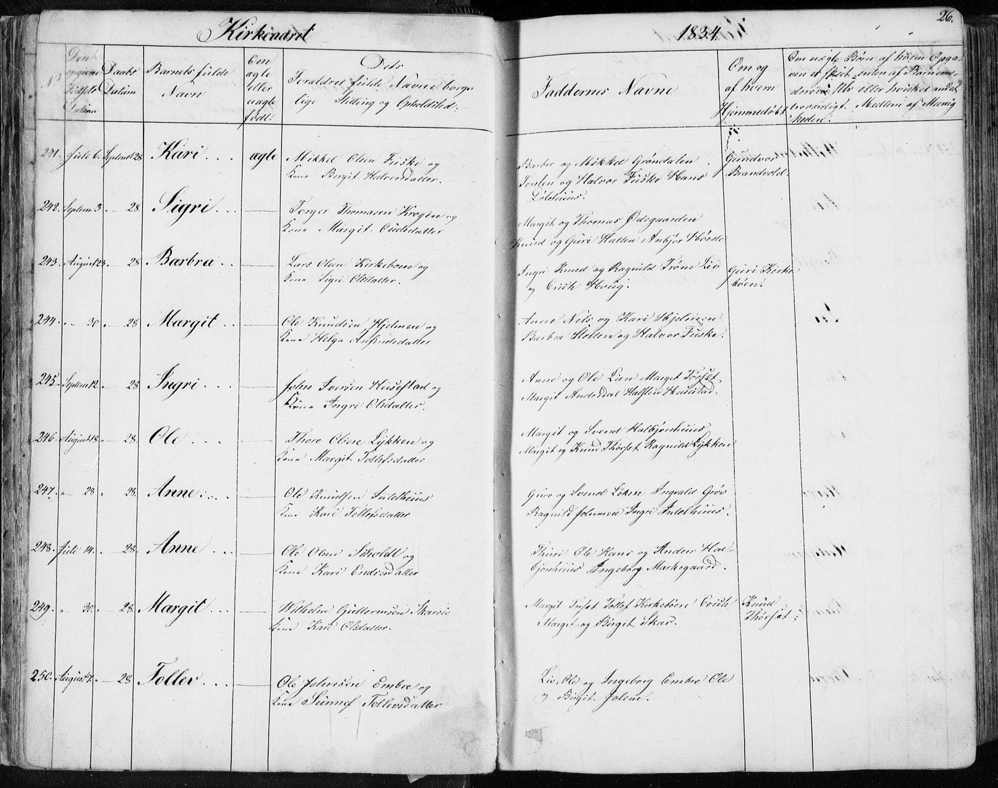 Nes kirkebøker, AV/SAKO-A-236/F/Fa/L0009: Ministerialbok nr. 9, 1834-1863, s. 26