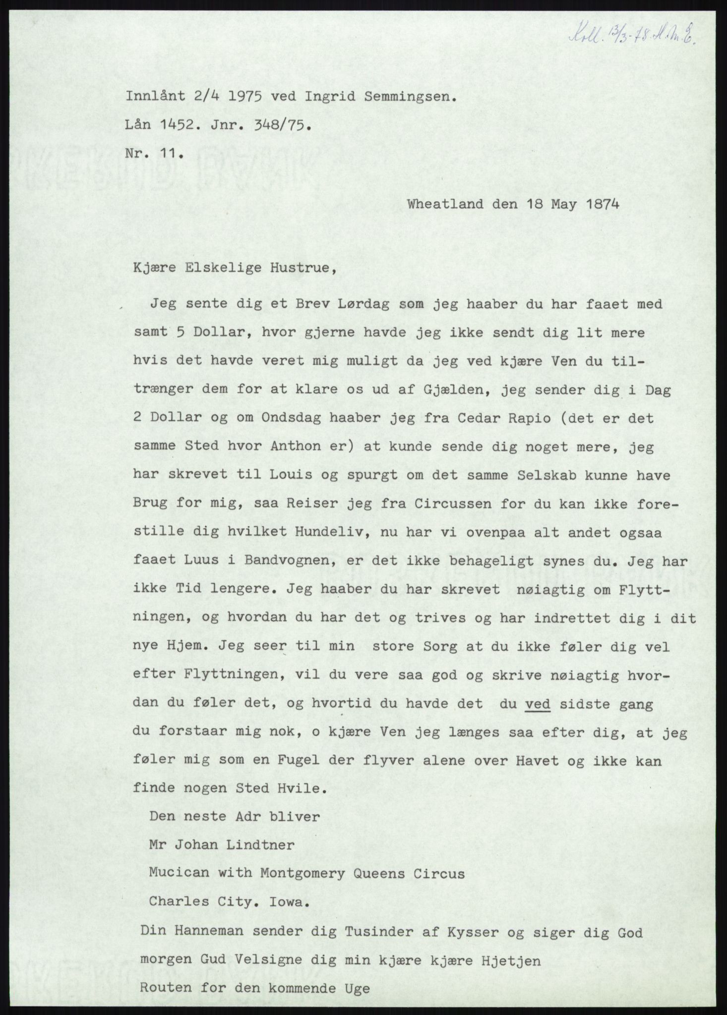 Samlinger til kildeutgivelse, Amerikabrevene, AV/RA-EA-4057/F/L0008: Innlån fra Hedmark: Gamkind - Semmingsen, 1838-1914, s. 161