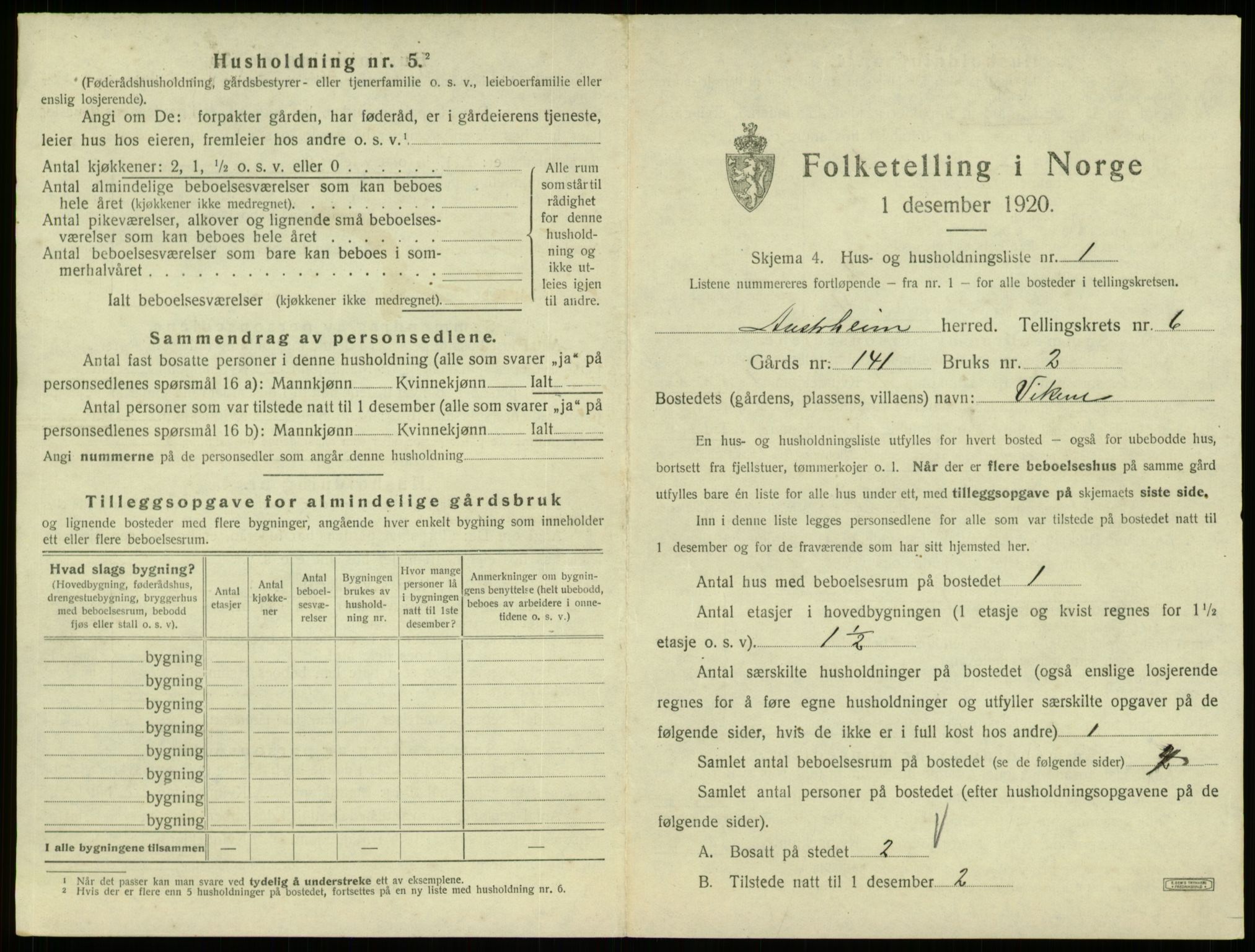 SAB, Folketelling 1920 for 1264 Austrheim herred, 1920, s. 296