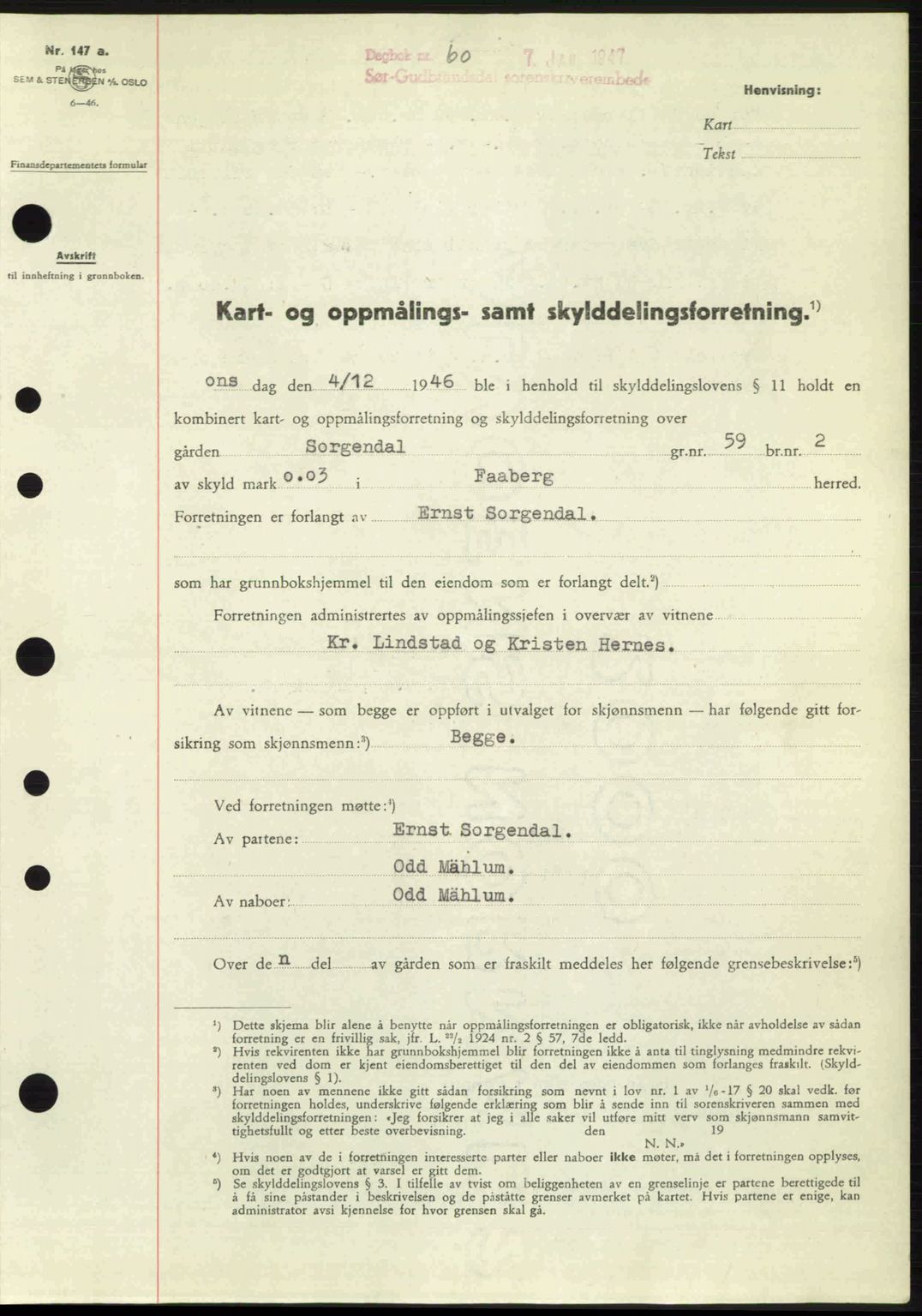 Sør-Gudbrandsdal tingrett, SAH/TING-004/H/Hb/Hbd/L0017: Pantebok nr. A17, 1946-1947, Dagboknr: 60/1947