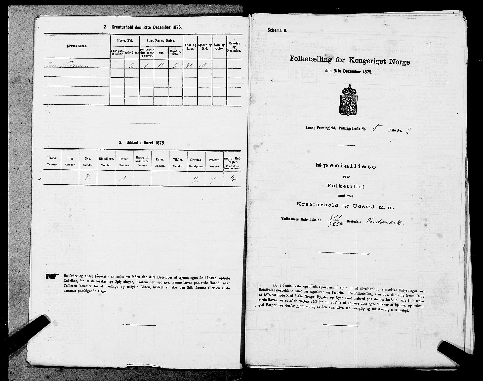 SAST, Folketelling 1875 for 1112P Lund prestegjeld, 1875, s. 839