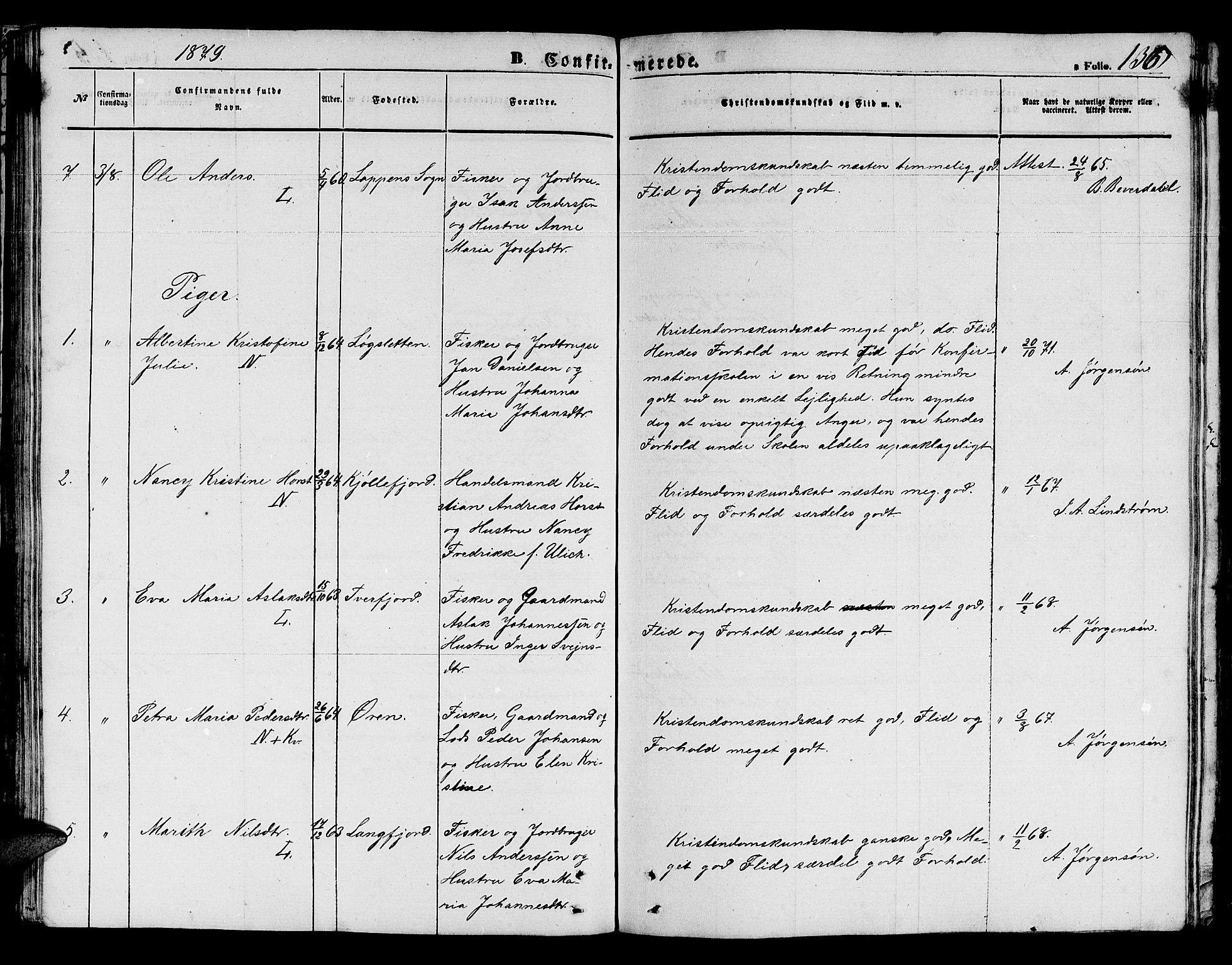 Loppa sokneprestkontor, SATØ/S-1339/H/Hb/L0002klokker: Klokkerbok nr. 2, 1850-1880, s. 136