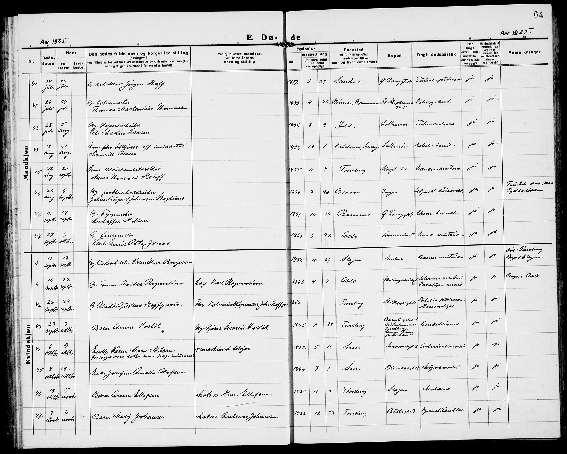 Tønsberg kirkebøker, AV/SAKO-A-330/G/Ga/L0018: Klokkerbok nr. 18, 1920-1935, s. 64