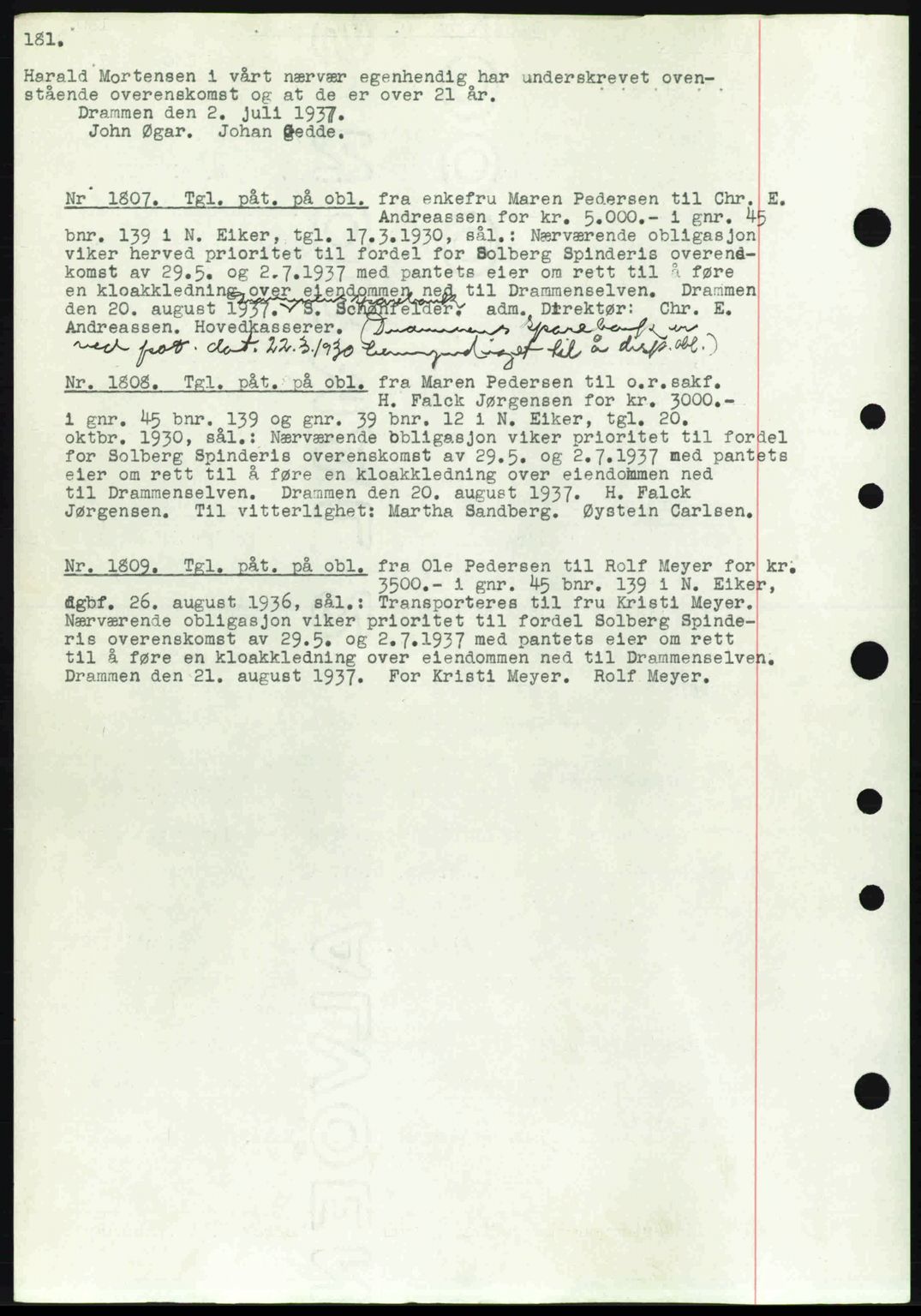 Eiker, Modum og Sigdal sorenskriveri, SAKO/A-123/G/Ga/Gab/L0036: Pantebok nr. A6, 1937-1937, Dagboknr: 1807/1937