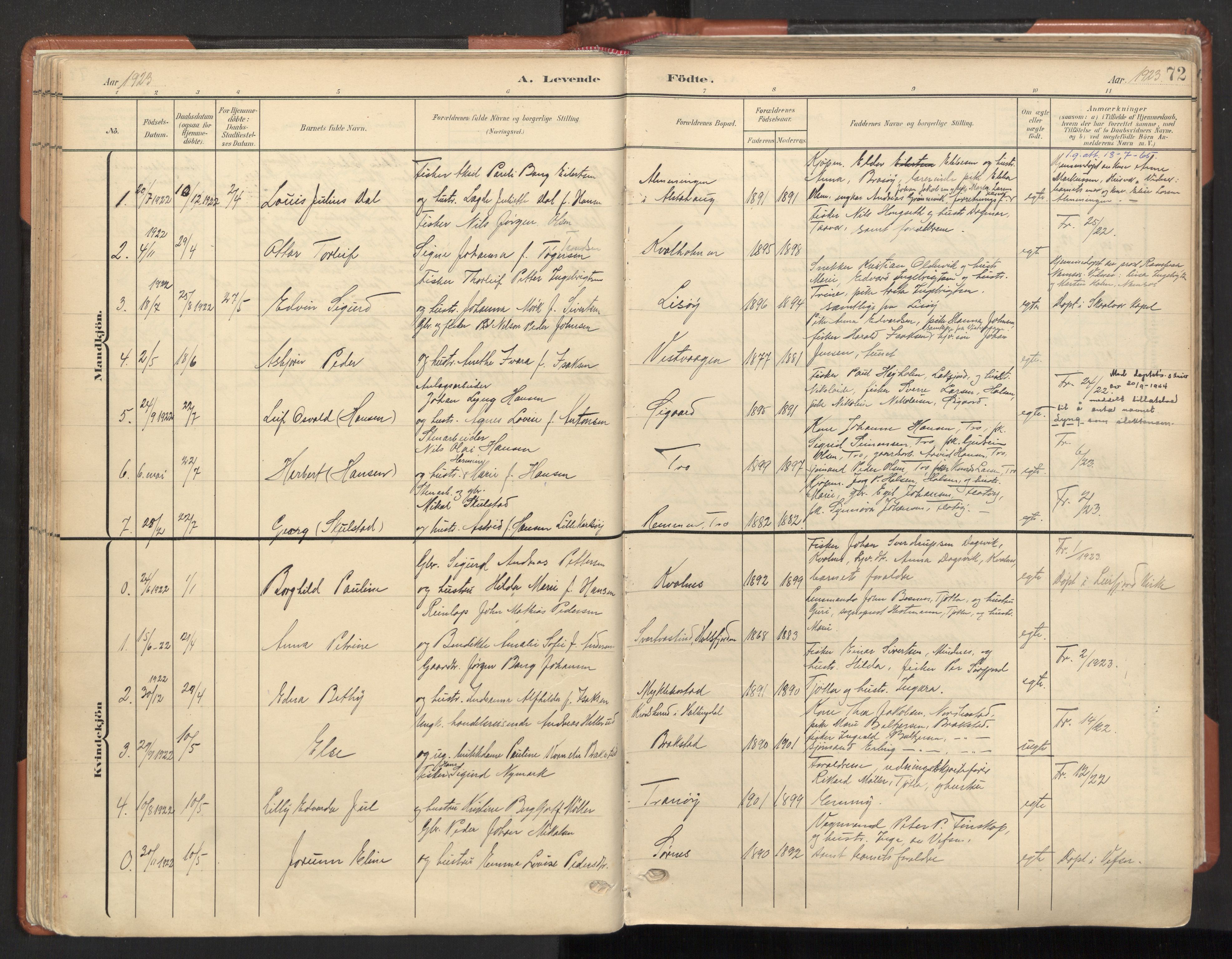 Ministerialprotokoller, klokkerbøker og fødselsregistre - Nordland, AV/SAT-A-1459/817/L0265: Ministerialbok nr. 817A05, 1908-1944, s. 72