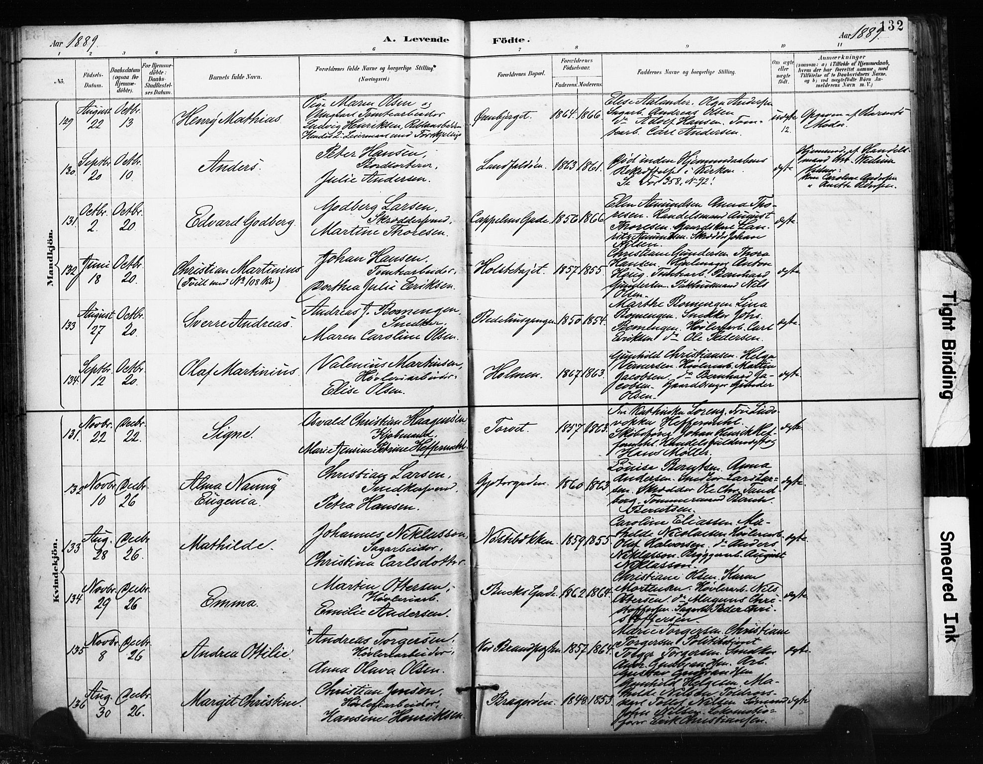 Bragernes kirkebøker, AV/SAKO-A-6/F/Fb/L0007: Ministerialbok nr. II 7, 1885-1893, s. 132