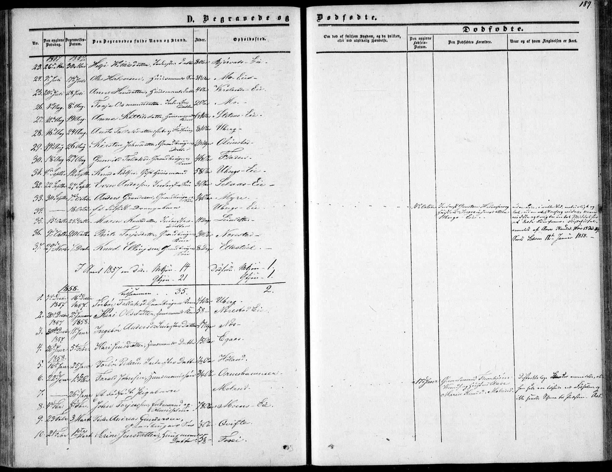 Gjerstad sokneprestkontor, SAK/1111-0014/F/Fa/Fab/L0003: Ministerialbok nr. A 3, 1853-1878, s. 189