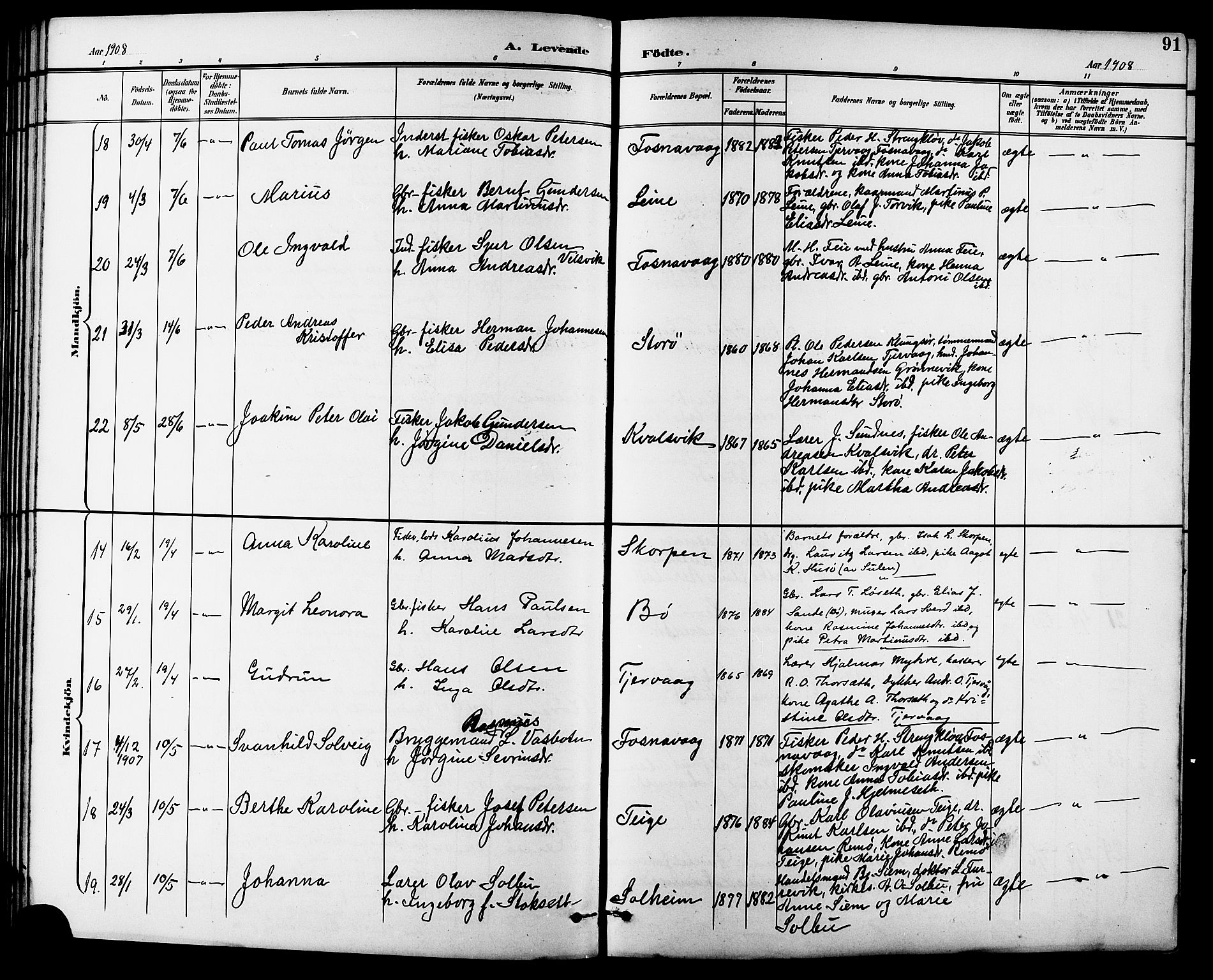 Ministerialprotokoller, klokkerbøker og fødselsregistre - Møre og Romsdal, AV/SAT-A-1454/507/L0082: Klokkerbok nr. 507C05, 1896-1914, s. 91