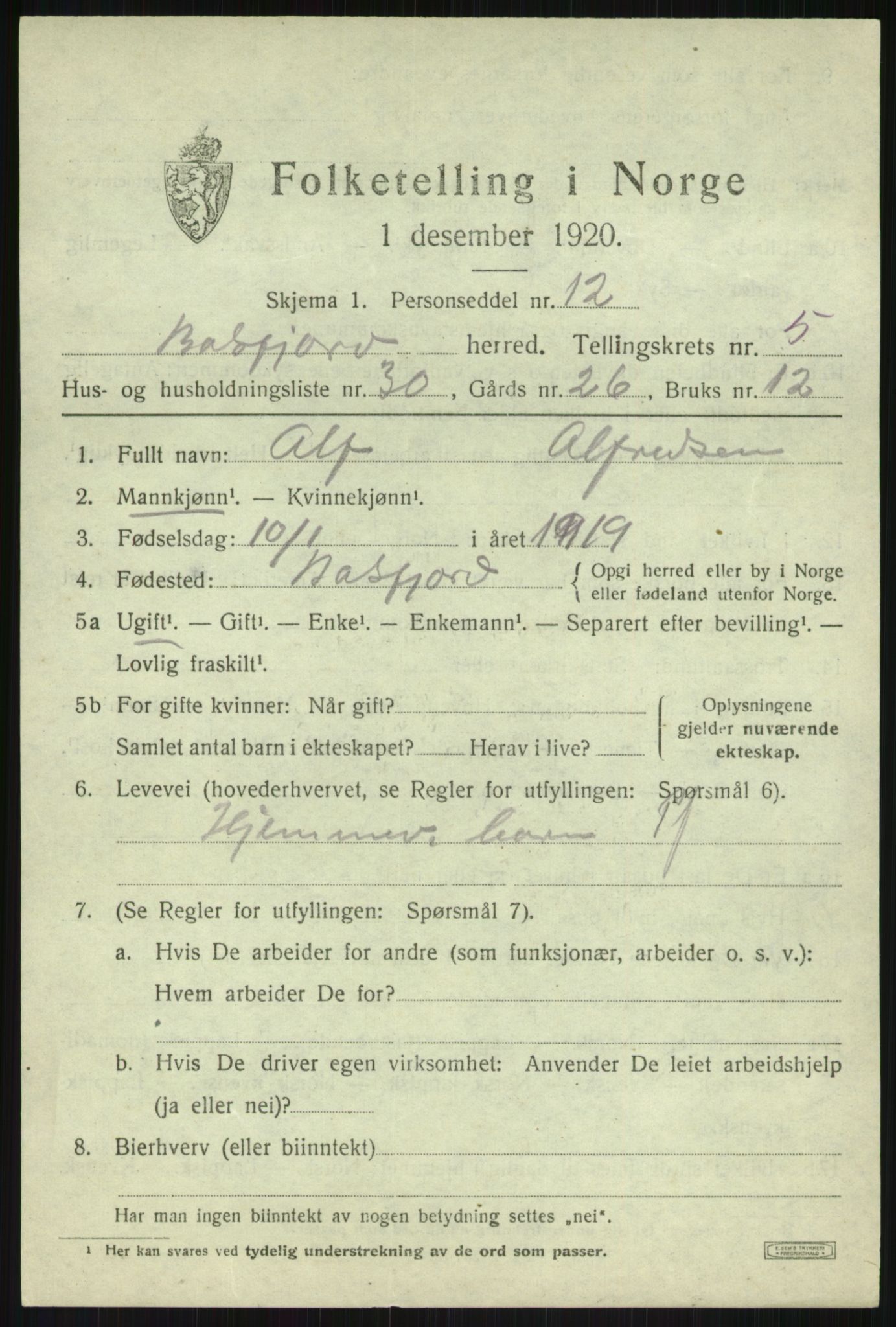 SATØ, Folketelling 1920 for 1933 Balsfjord herred, 1920, s. 3524