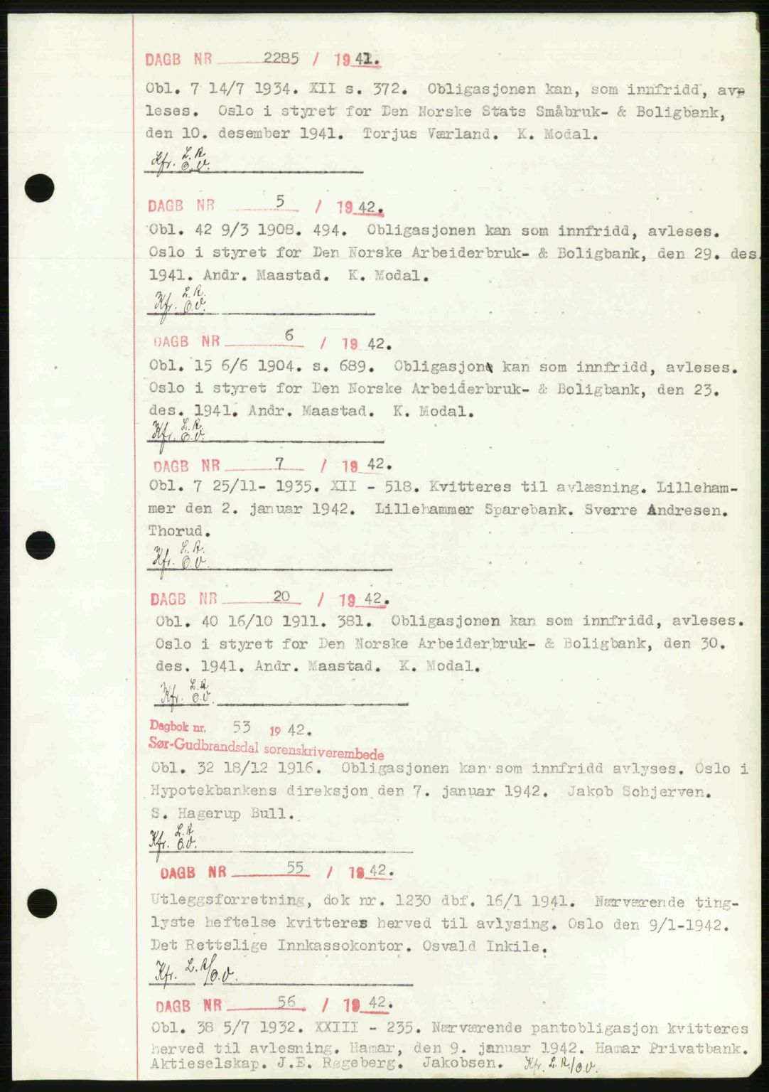 Sør-Gudbrandsdal tingrett, SAH/TING-004/H/Hb/Hbf/L0002: Pantebok nr. C1, 1938-1951, Dagboknr: 2285/1941