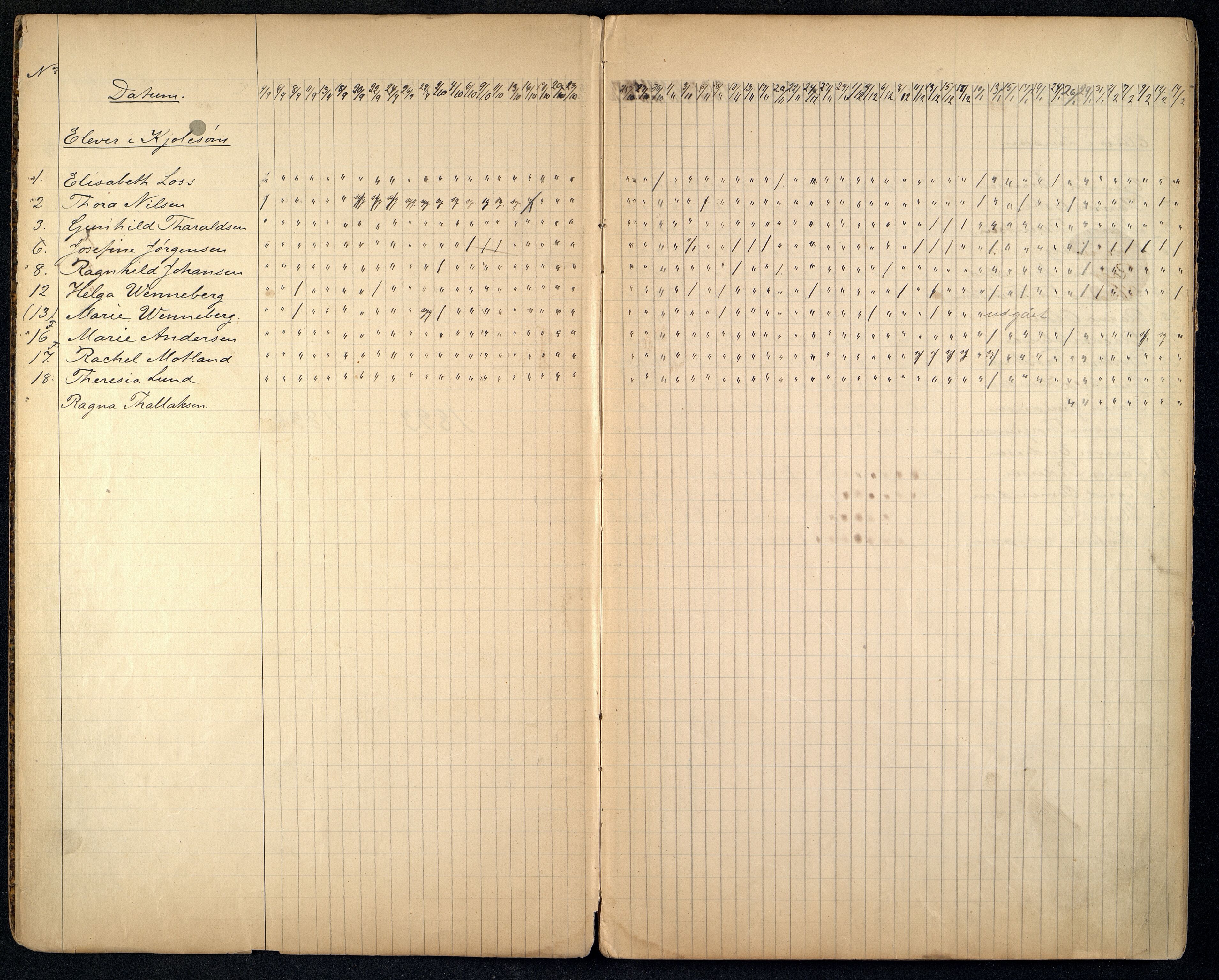 Kristiansand By - Kr.Sand Kvindelige Håndgjernings- og Tegneskole/ Kr.Sand Kvindelige Industriskole/ Husflidskolen, ARKSOR/1001KG554/I/Ia/L0002/0001: Dagbøker / Dagbok, kjolesøm og linsøm, 1893-1899