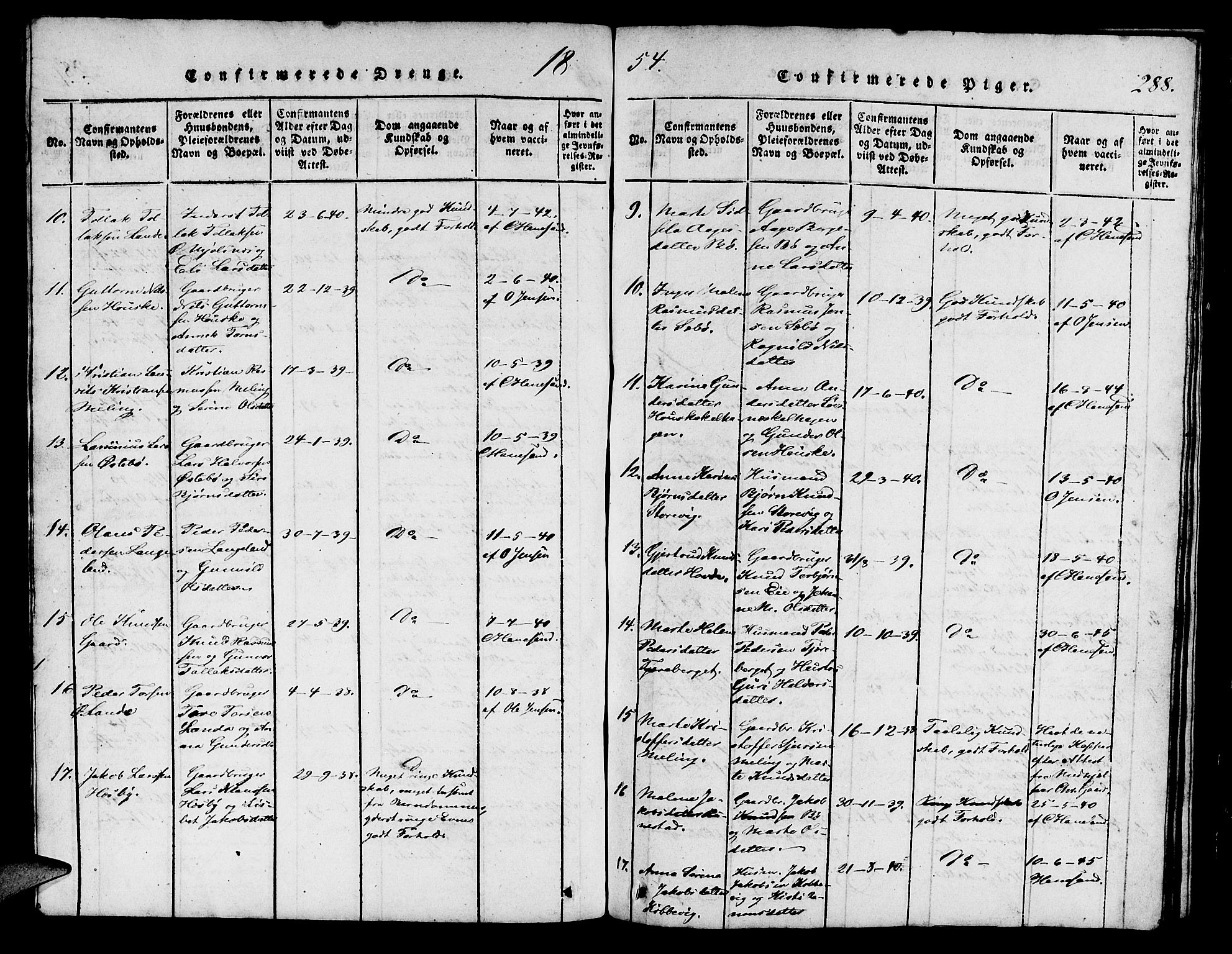 Finnøy sokneprestkontor, AV/SAST-A-101825/H/Ha/Hab/L0001: Klokkerbok nr. B 1, 1816-1856, s. 288