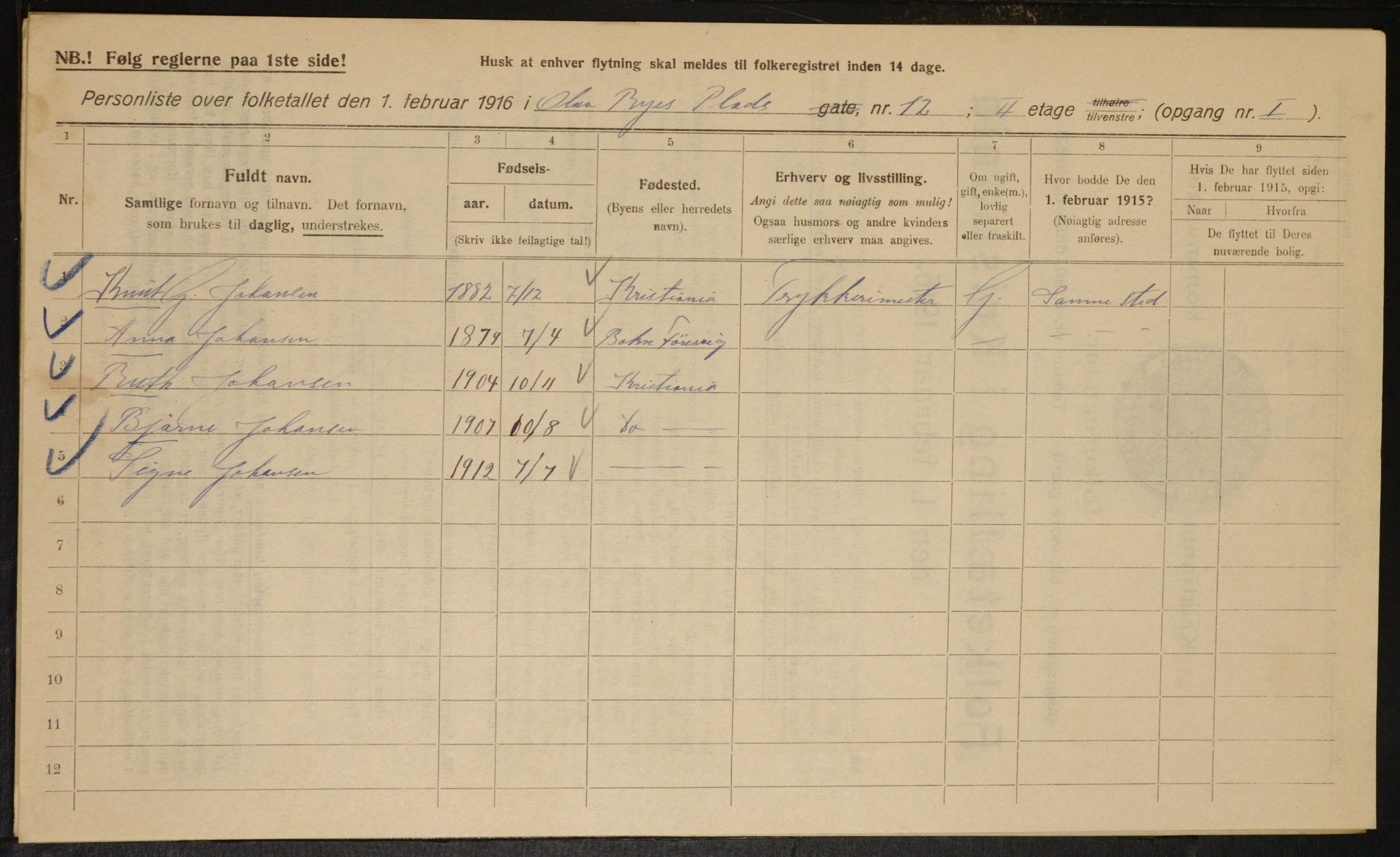 OBA, Kommunal folketelling 1.2.1916 for Kristiania, 1916, s. 77163