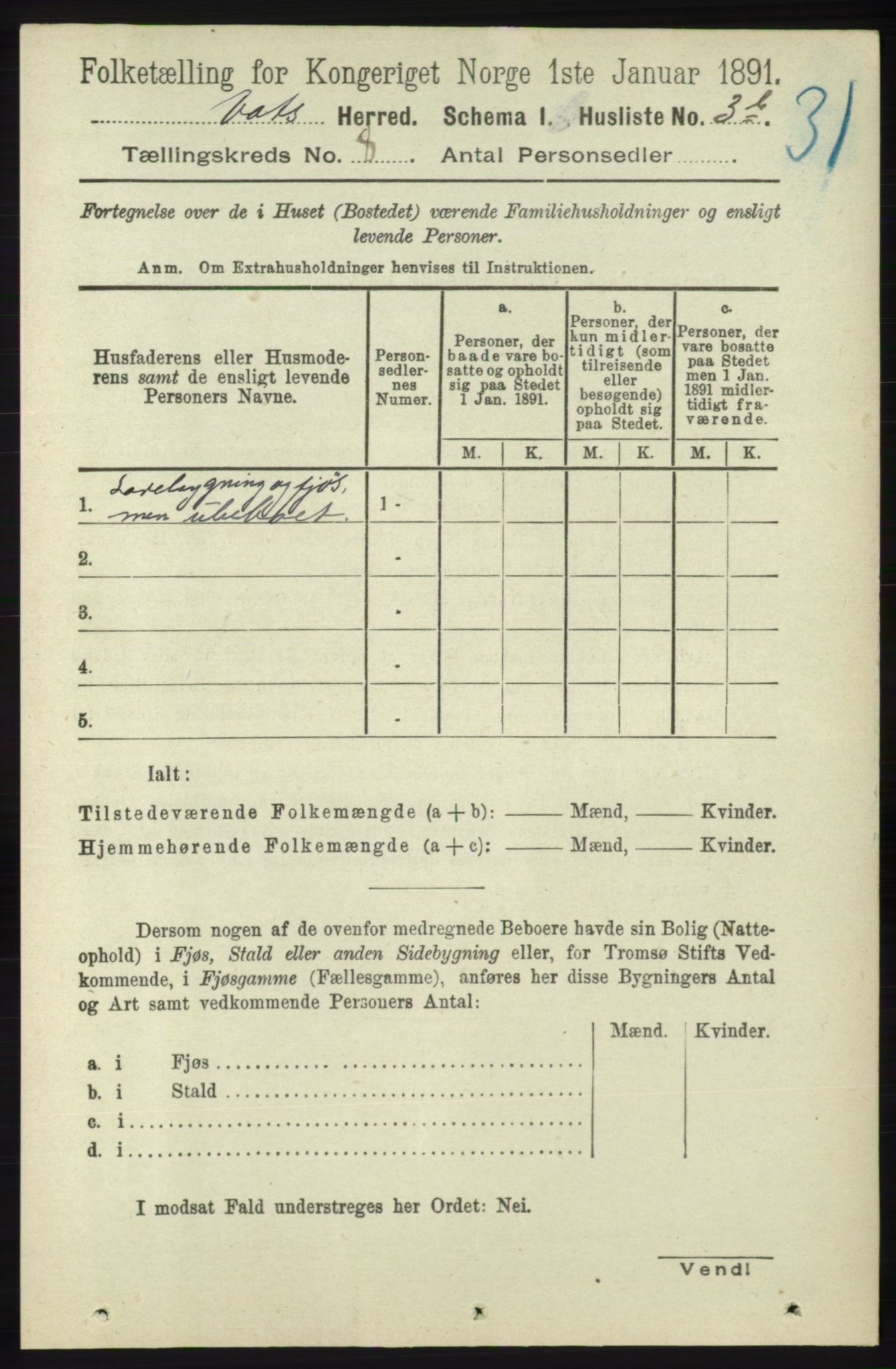 RA, Folketelling 1891 for 1155 Vats herred, 1891, s. 1304