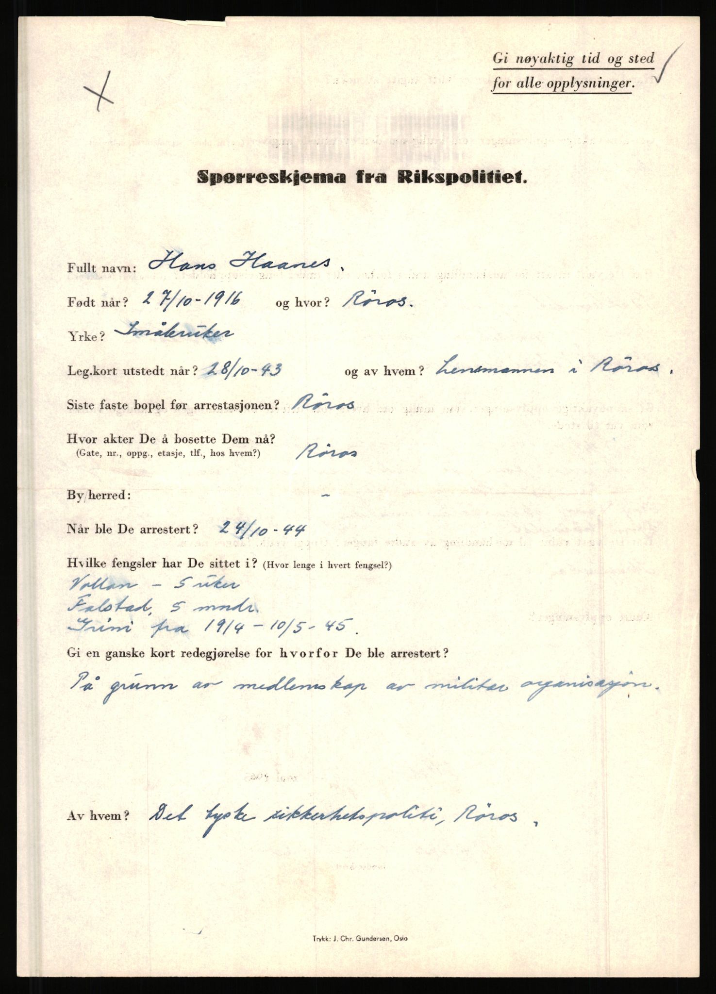 Rikspolitisjefen, AV/RA-S-1560/L/L0007: Heen, Erik C. - Iversen, Trygve, 1940-1945, s. 1027