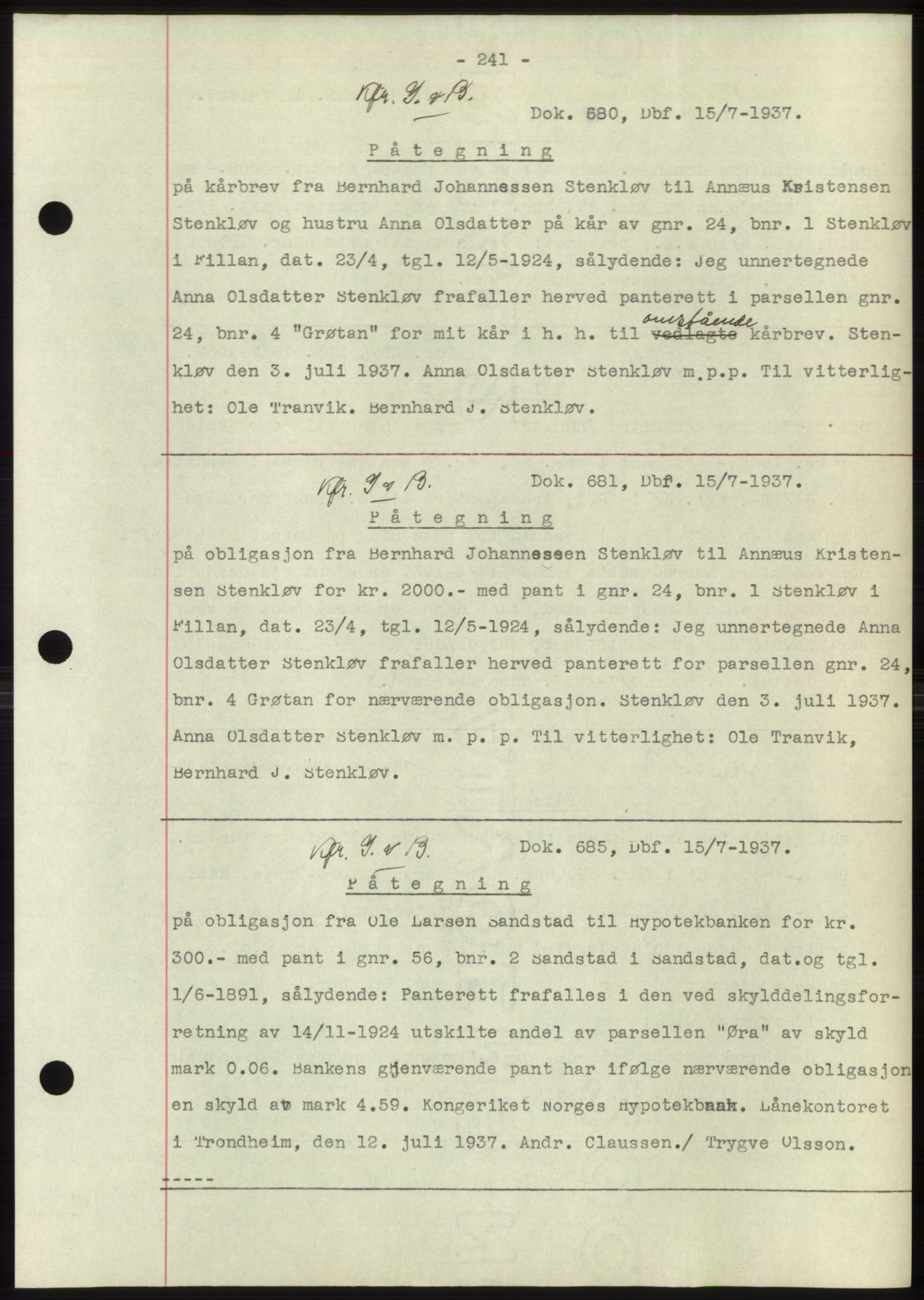 Hitra sorenskriveri, AV/SAT-A-0018/2/2C/2Ca: Pantebok nr. C1, 1936-1945, Dagboknr: 680/1937