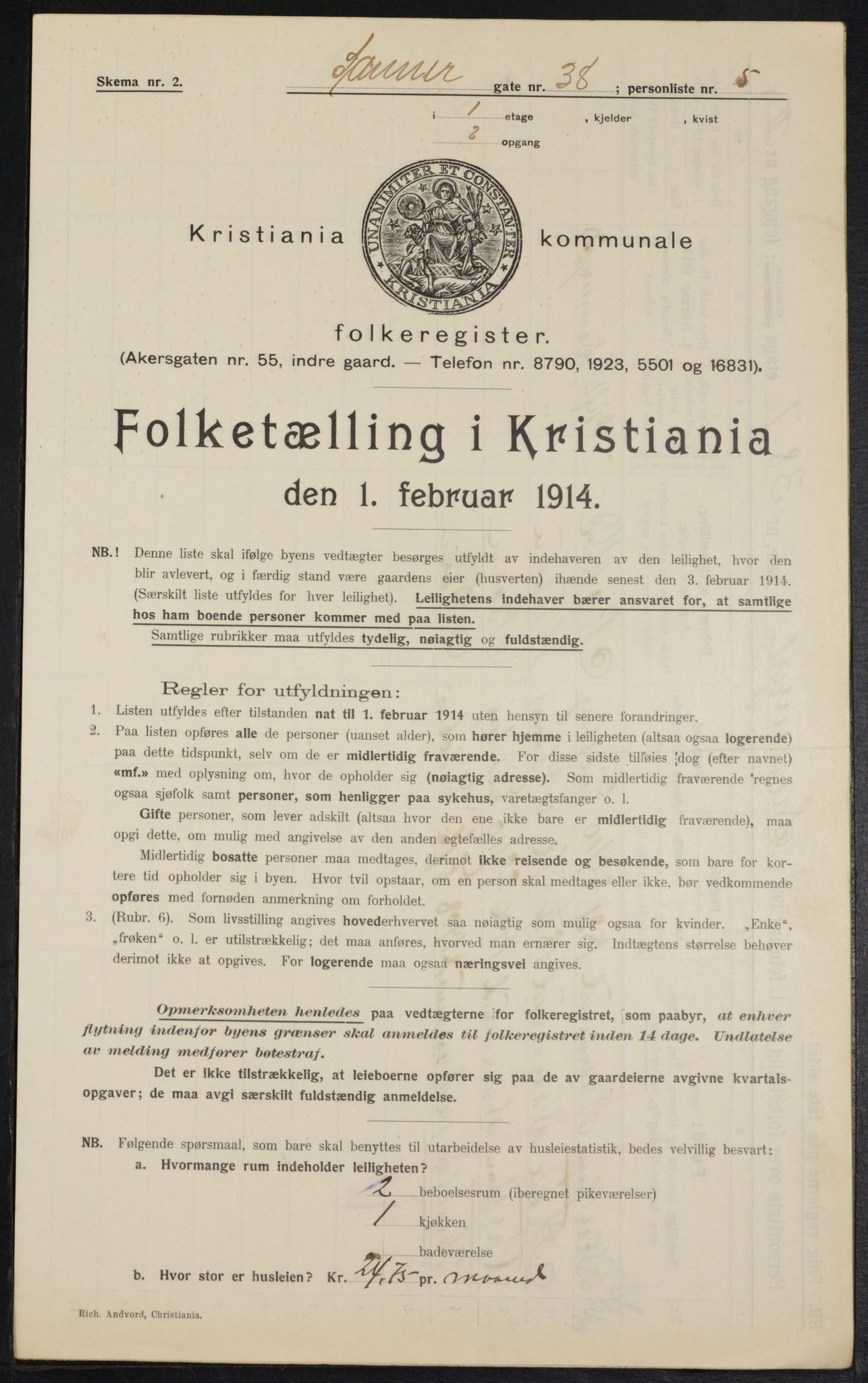 OBA, Kommunal folketelling 1.2.1914 for Kristiania, 1914, s. 88913