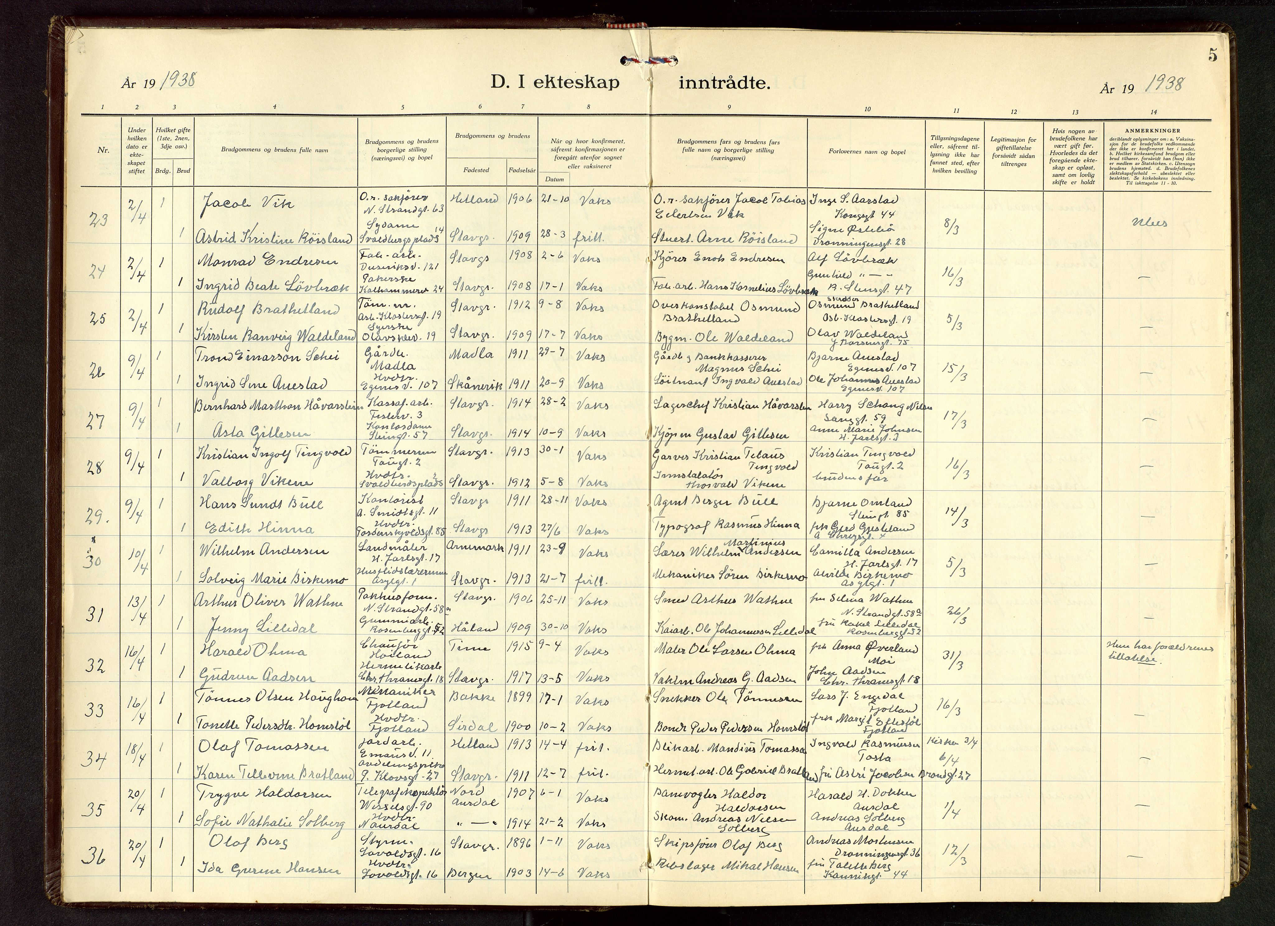 Domkirken sokneprestkontor, AV/SAST-A-101812/001/30/30BB/L0022: Klokkerbok nr. B 22, 1937-1949, s. 5