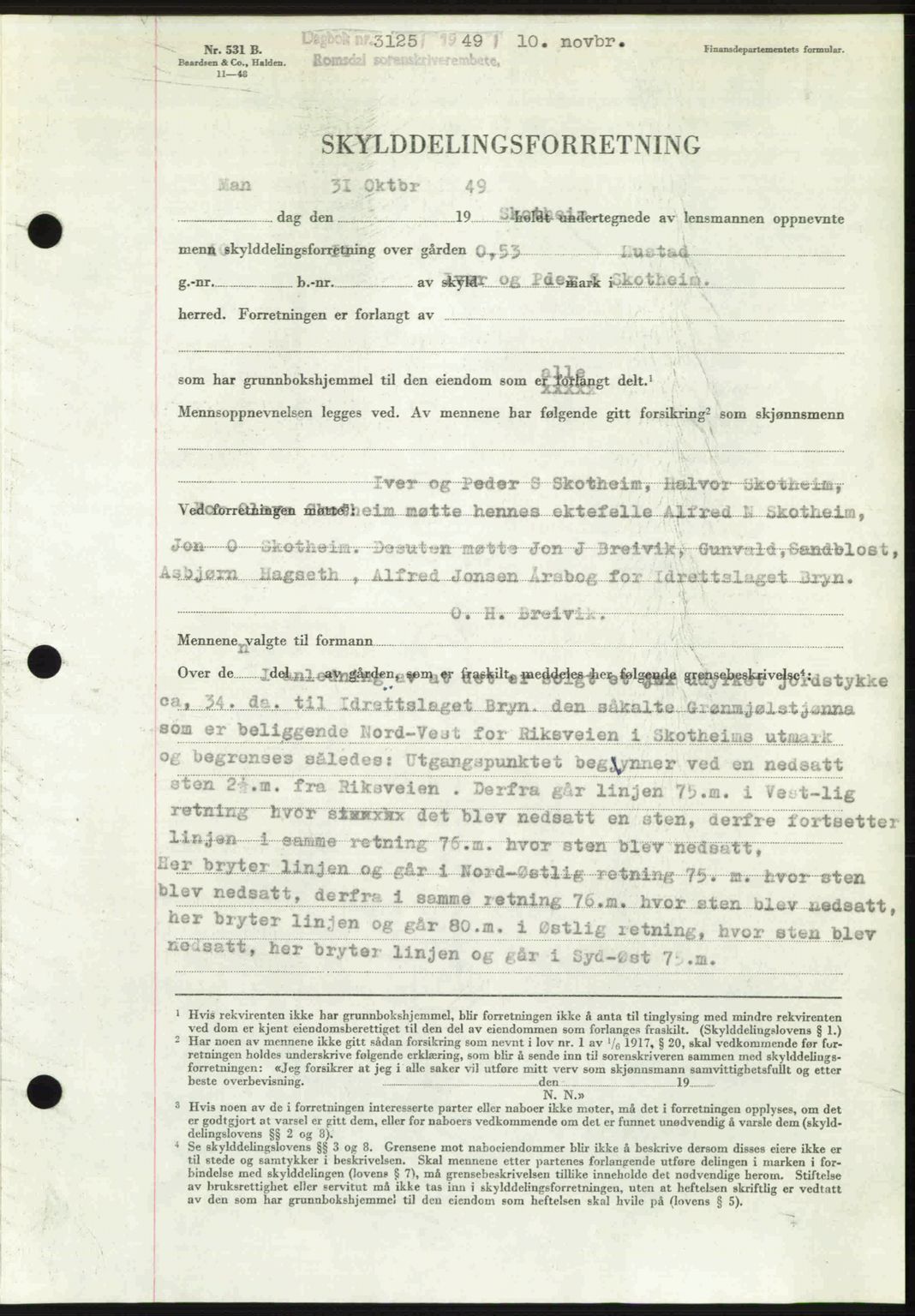 Romsdal sorenskriveri, AV/SAT-A-4149/1/2/2C: Pantebok nr. A31, 1949-1949, Dagboknr: 3125/1949