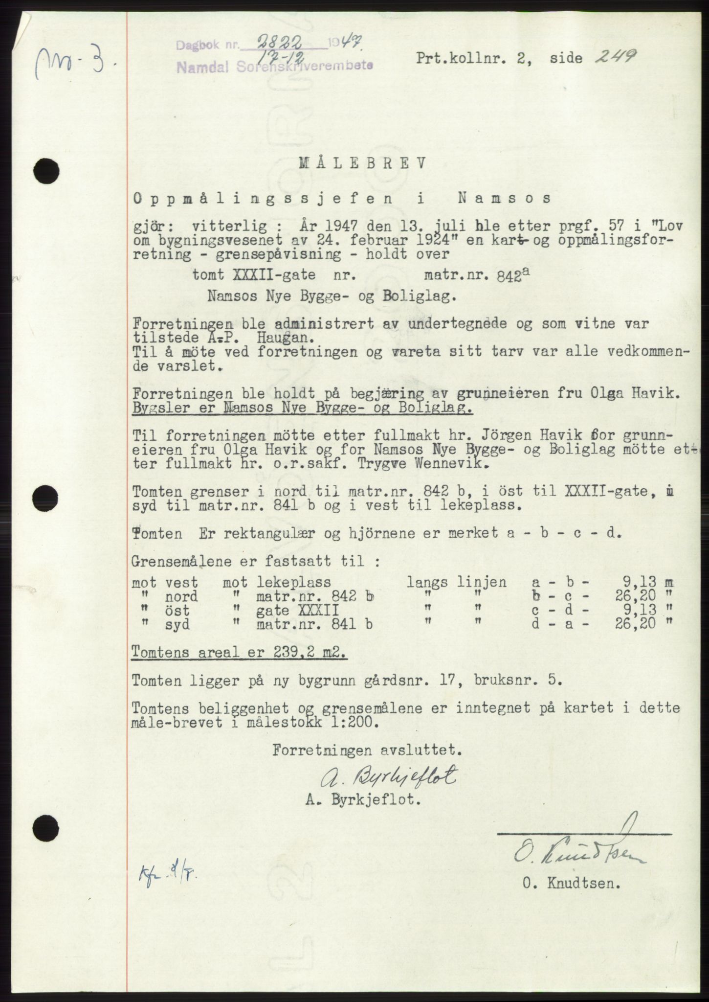 Namdal sorenskriveri, SAT/A-4133/1/2/2C: Pantebok nr. -, 1947-1948, Dagboknr: 2822/1947