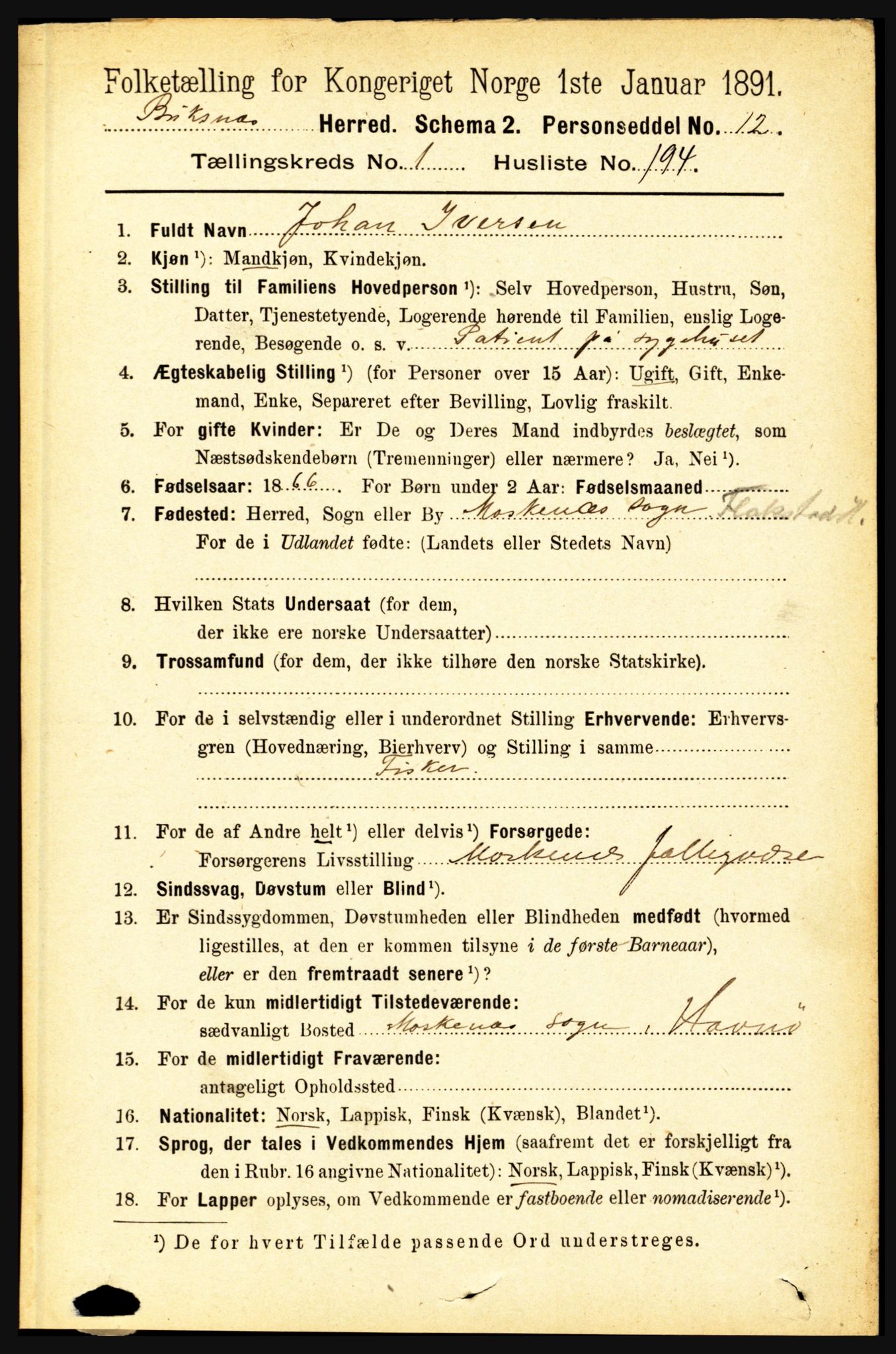 RA, Folketelling 1891 for 1860 Buksnes herred, 1891, s. 1495